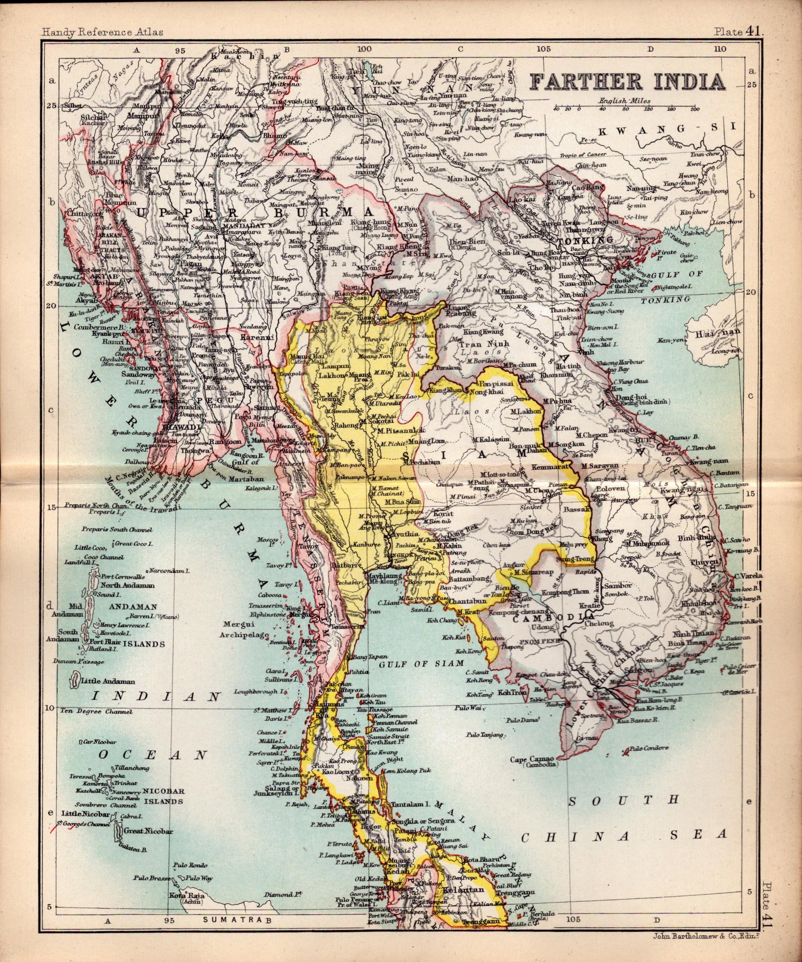 Farther India Area Double Sided Antique 1896 Coloured Detailed Map. (1 of 3)