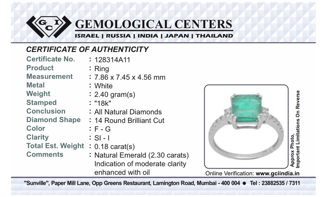 Beautiful Natural Emerald 2.30 CT With Natural Diamonds & 18k Gold - 10