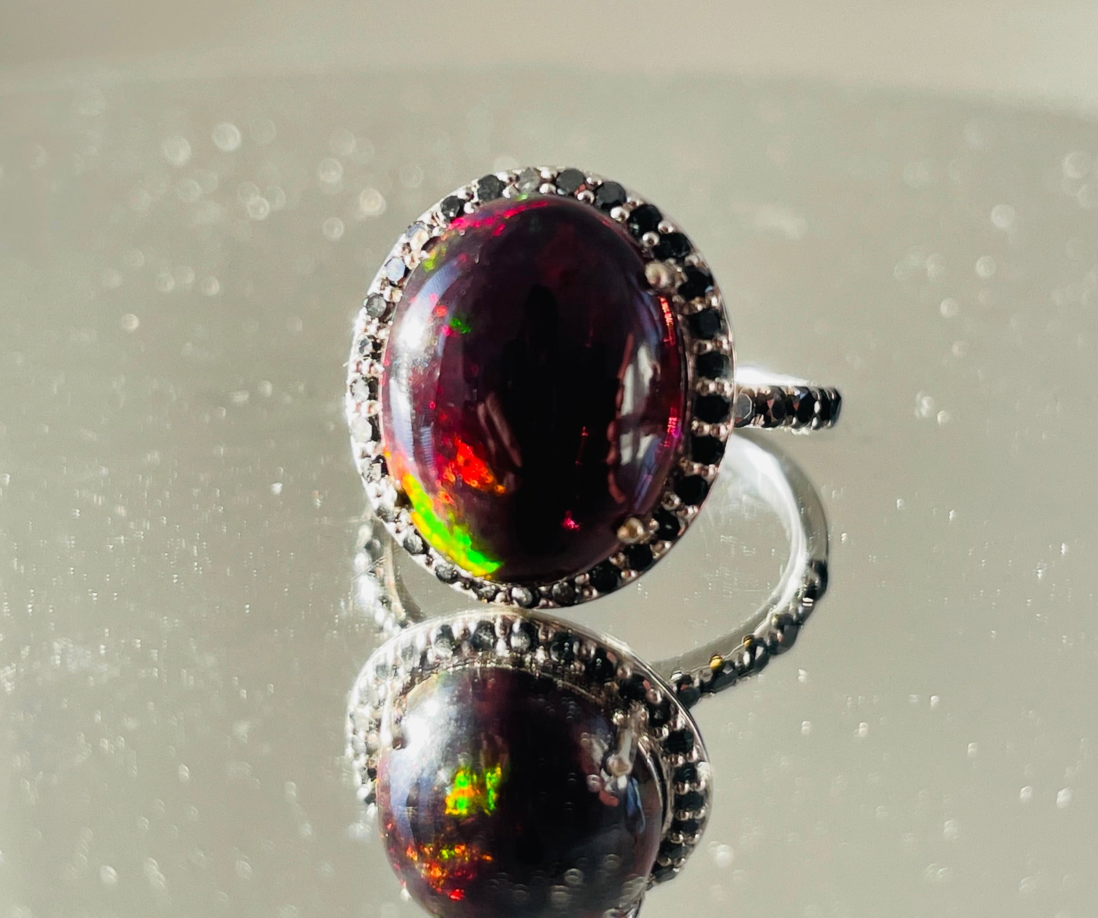 Beautiful 6.49 CT Natural Black Opal Ring With Natural Black Diamond & 18k Gold: Title: Beautiful 6.49 CT Natural Black Opal Ring With Natural Black Diamond & 18k Gold Description: Beautiful 6.49 CT Natural Black Opal Ring With Natural Black Diamond and 18k Gold. 6.49 CTS