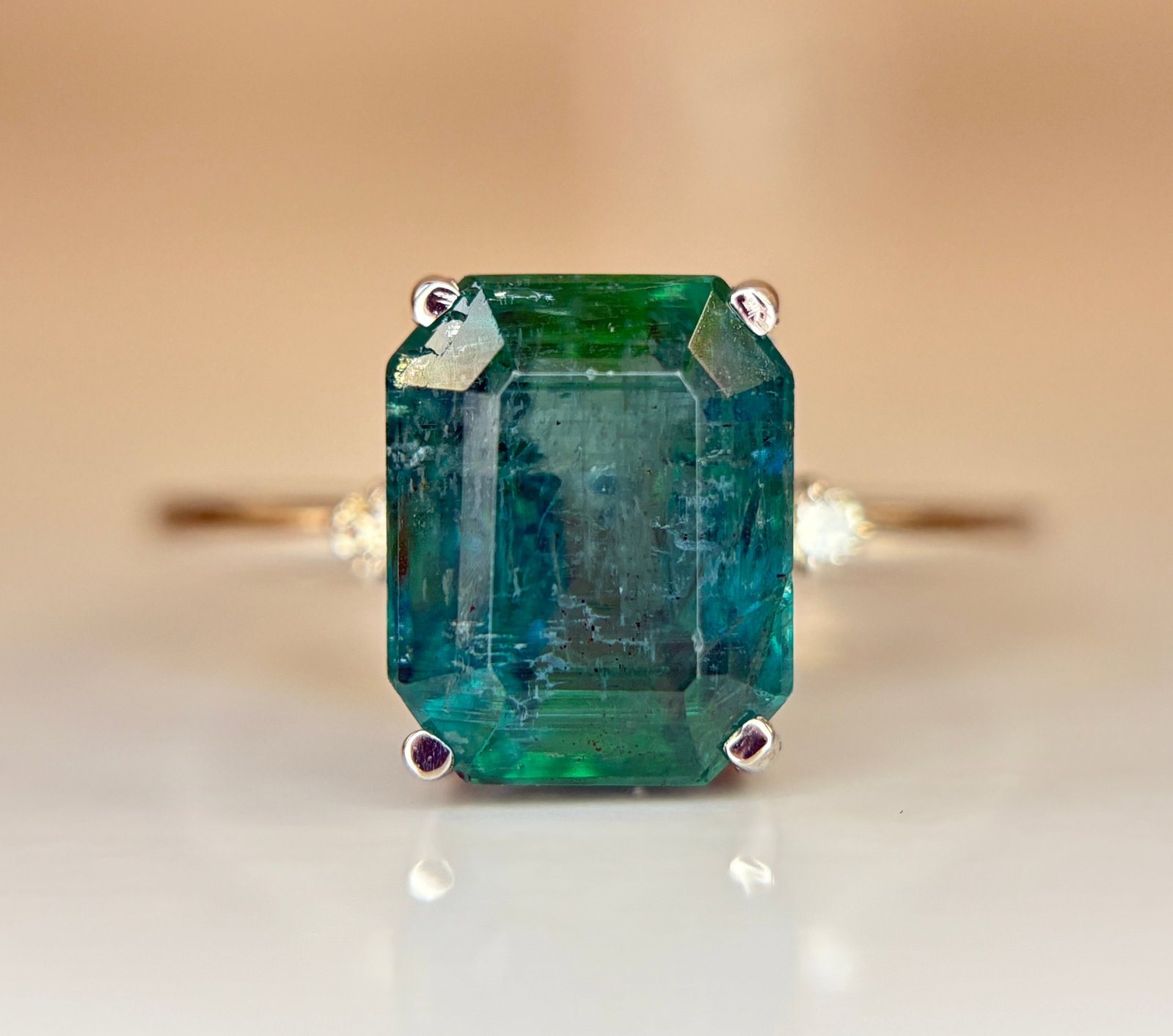 Beautiful 3.01 CT Natural Emerald Ring With Natural Diamonds & Platinum 950 - 9