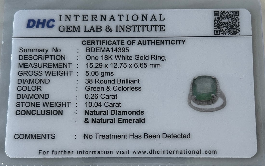 Beautiful 10.04 ct Natural Emerald With Natural Diamonds & 18k Gold - 9