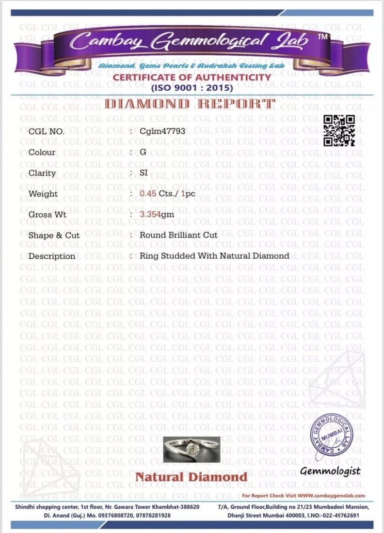 Beautiful Natural 0.45 CT S1 Diamond Ring With 18k Gold - 7