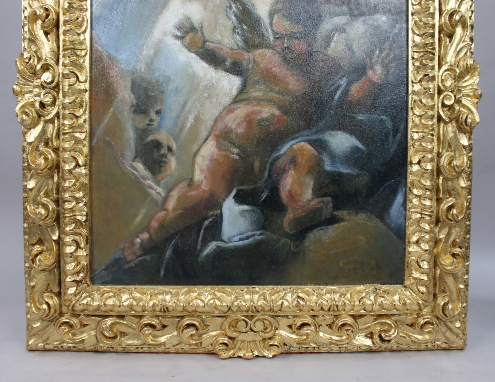 Title: Fine Italian Oil on Canvas Set in Carved Giltwood Frame Description: Italian School Oil in - 5