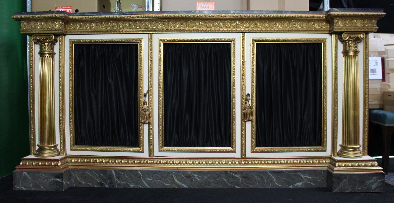 Title: Impressive Neoclassical-Style Painted and Gilt Credenza Description: Large Decorative - 12