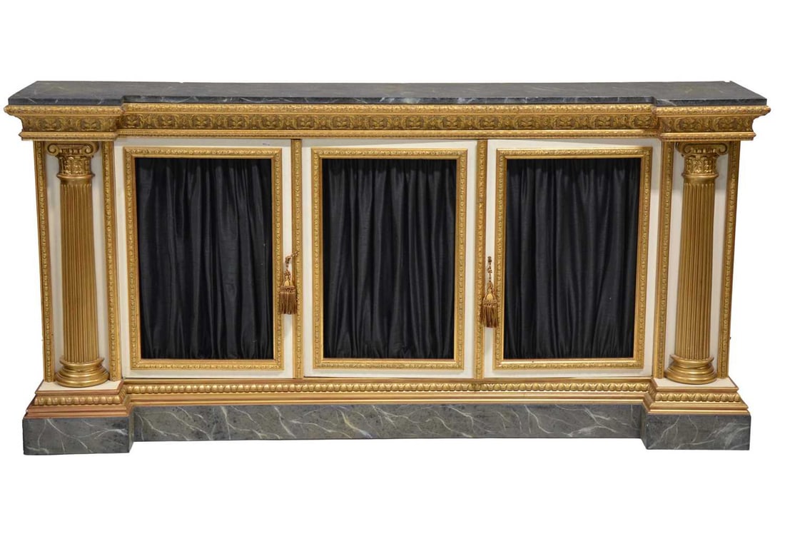 Title: Impressive Neoclassical-Style Painted and Gilt Credenza Description: Large Decorative - 13