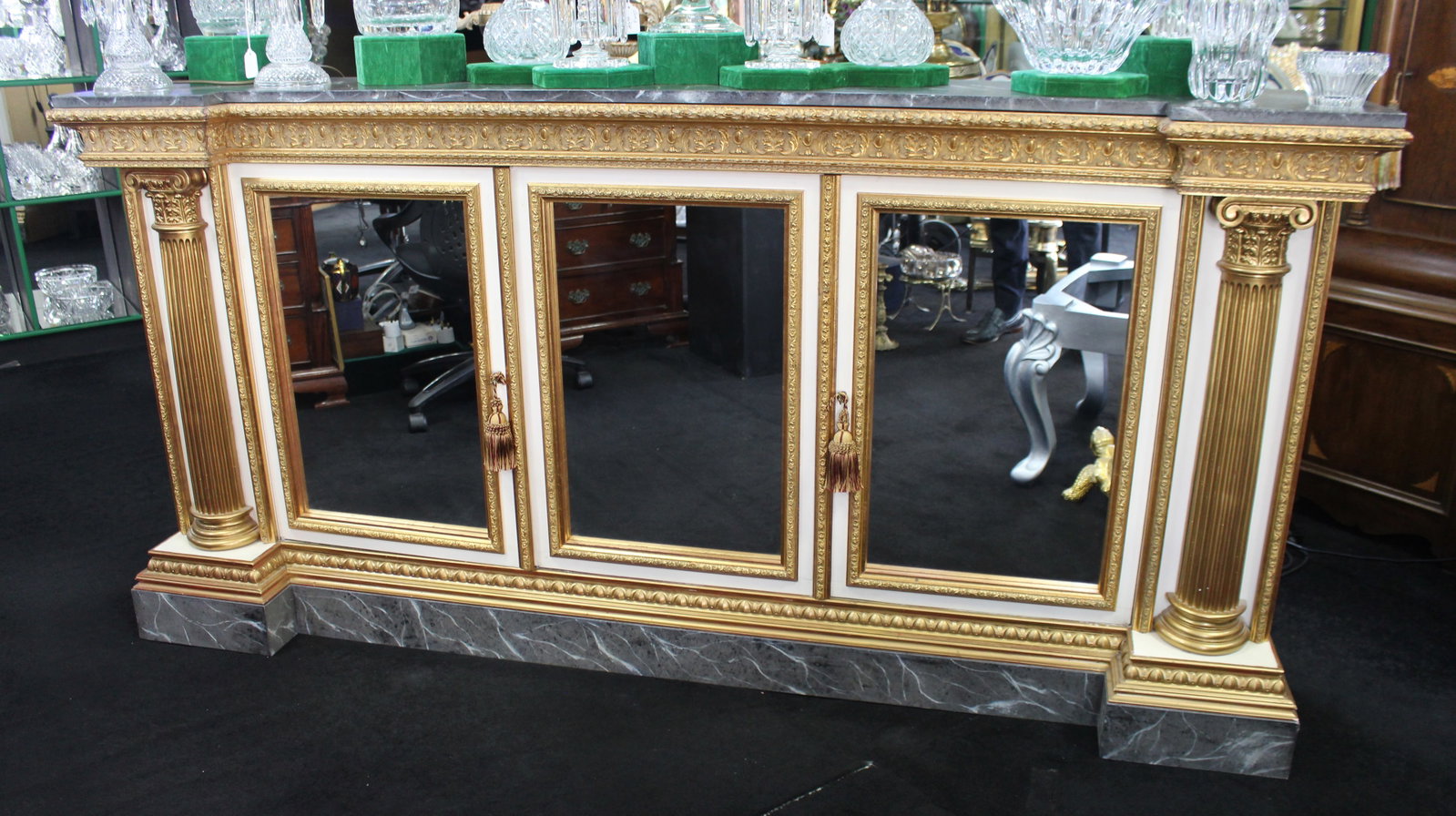 Title: Impressive Neoclassical-Style Painted and Gilt Credenza Description: Large Decorative - 2