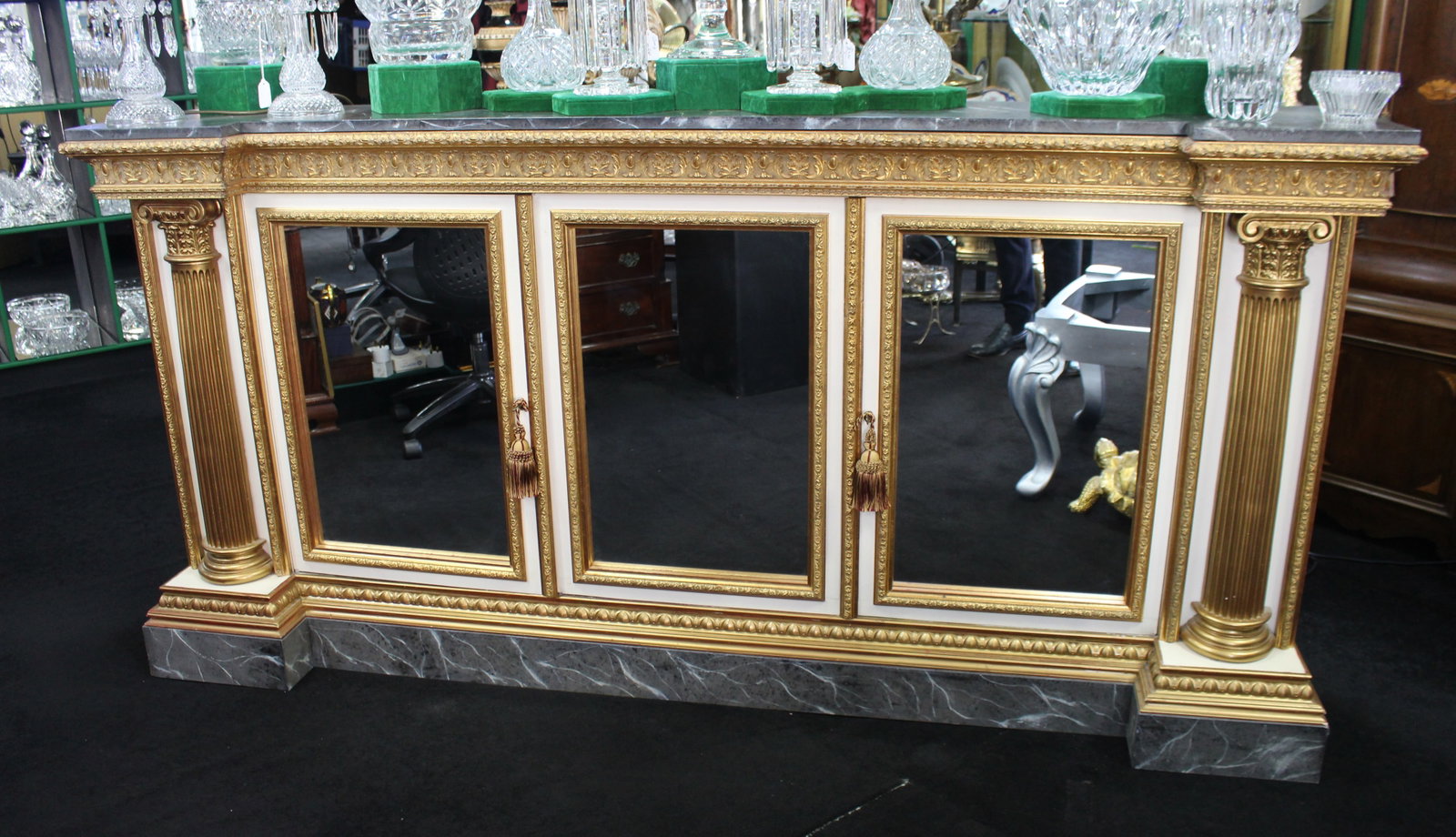 Title: Impressive Neoclassical-Style Painted and Gilt Credenza Description: Large Decorative - 3