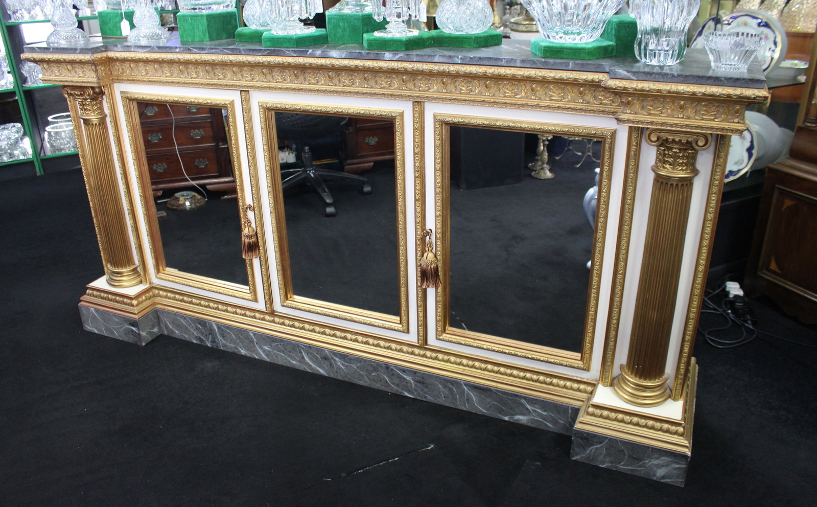 Title: Impressive Neoclassical-Style Painted and Gilt Credenza Description: Large Decorative - 4