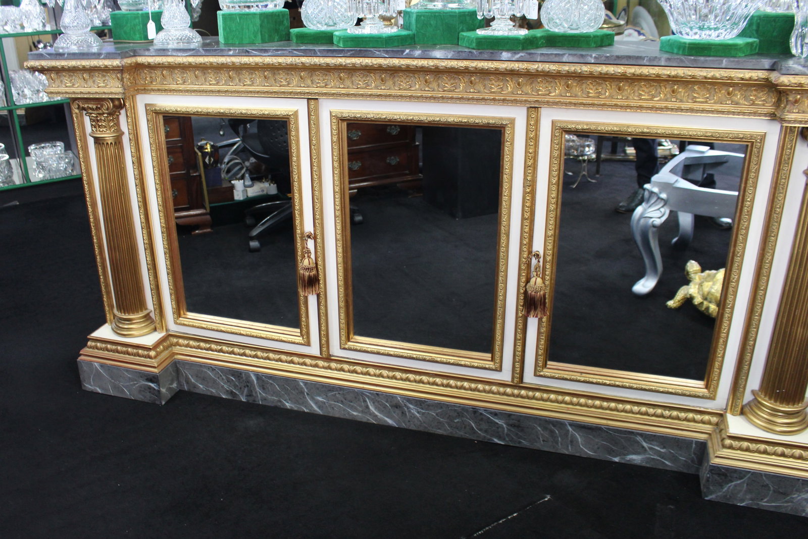 Title: Impressive Neoclassical-Style Painted and Gilt Credenza Description: Large Decorative - 7