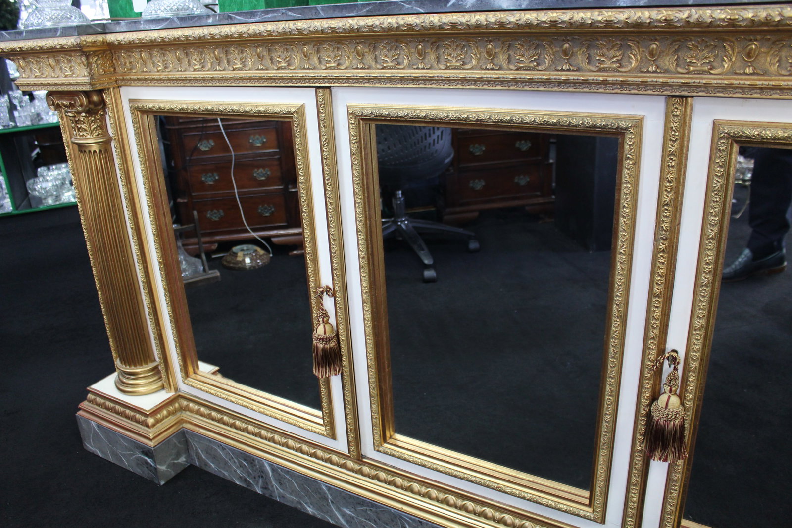 Title: Impressive Neoclassical-Style Painted and Gilt Credenza Description: Large Decorative - 8