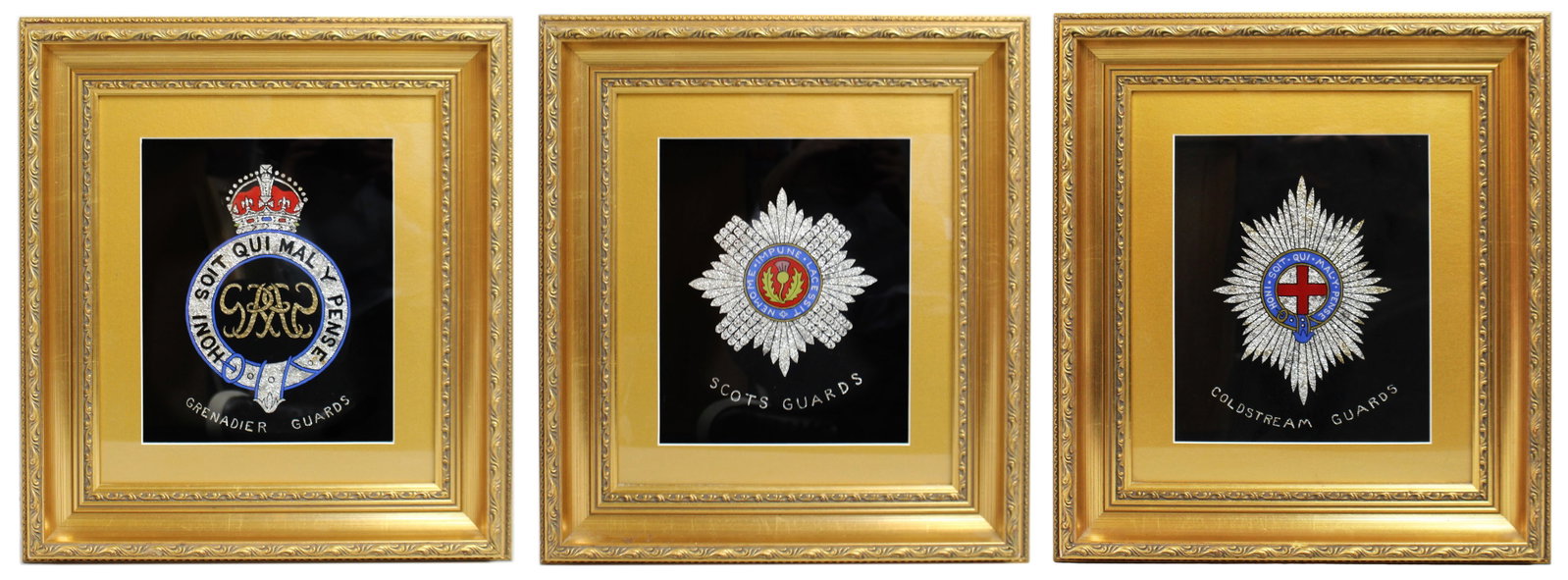 Title: Set of 3 Military Regiment Foil Artworks Set in Gilt Frames Description: Set of 3 British (1 of 13)