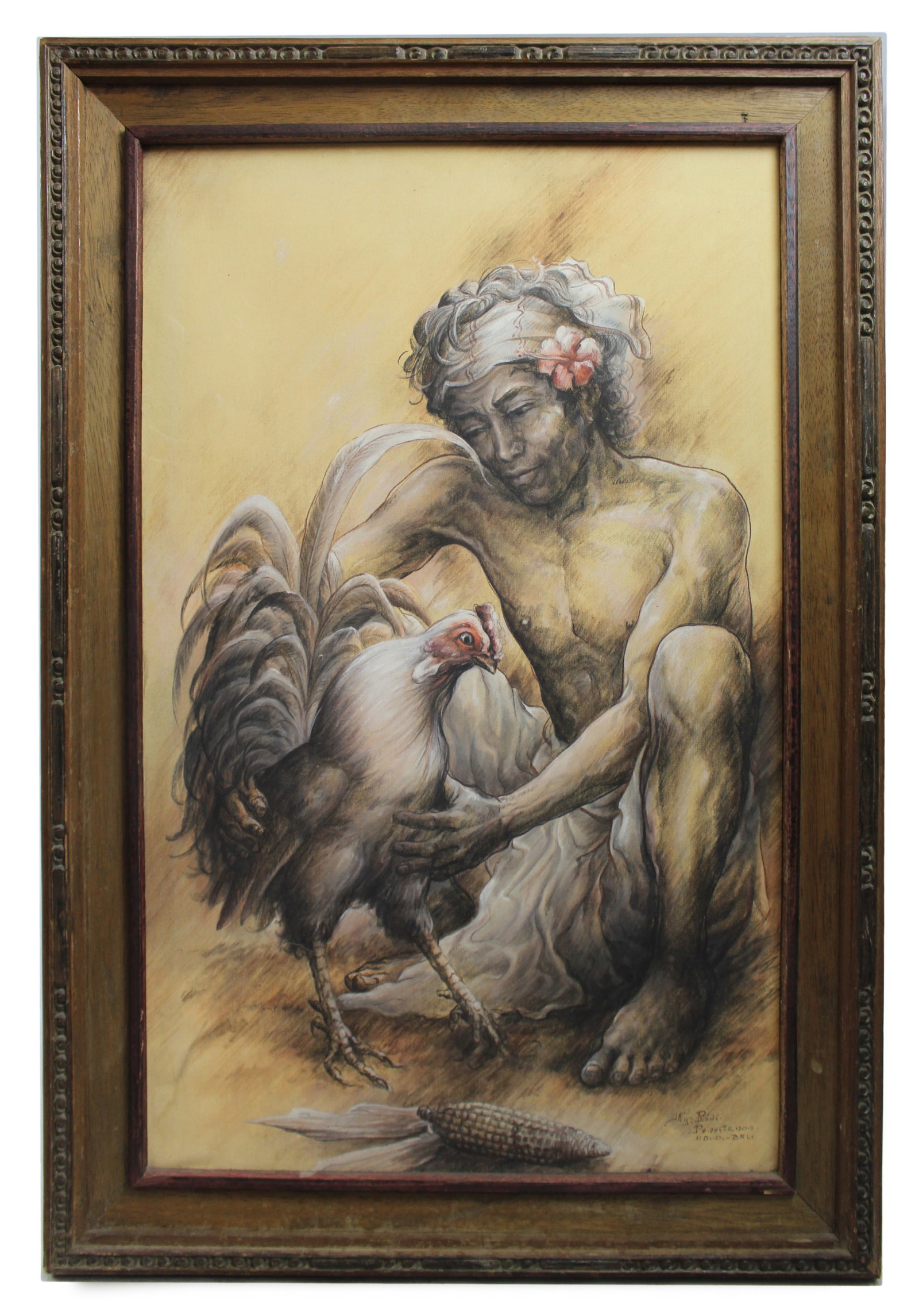 Title: Man & Cockerel by Nyoman Ridi (Indonesian, 1945-) Description: Man & Cockerel by Nyoman (1 of 5)