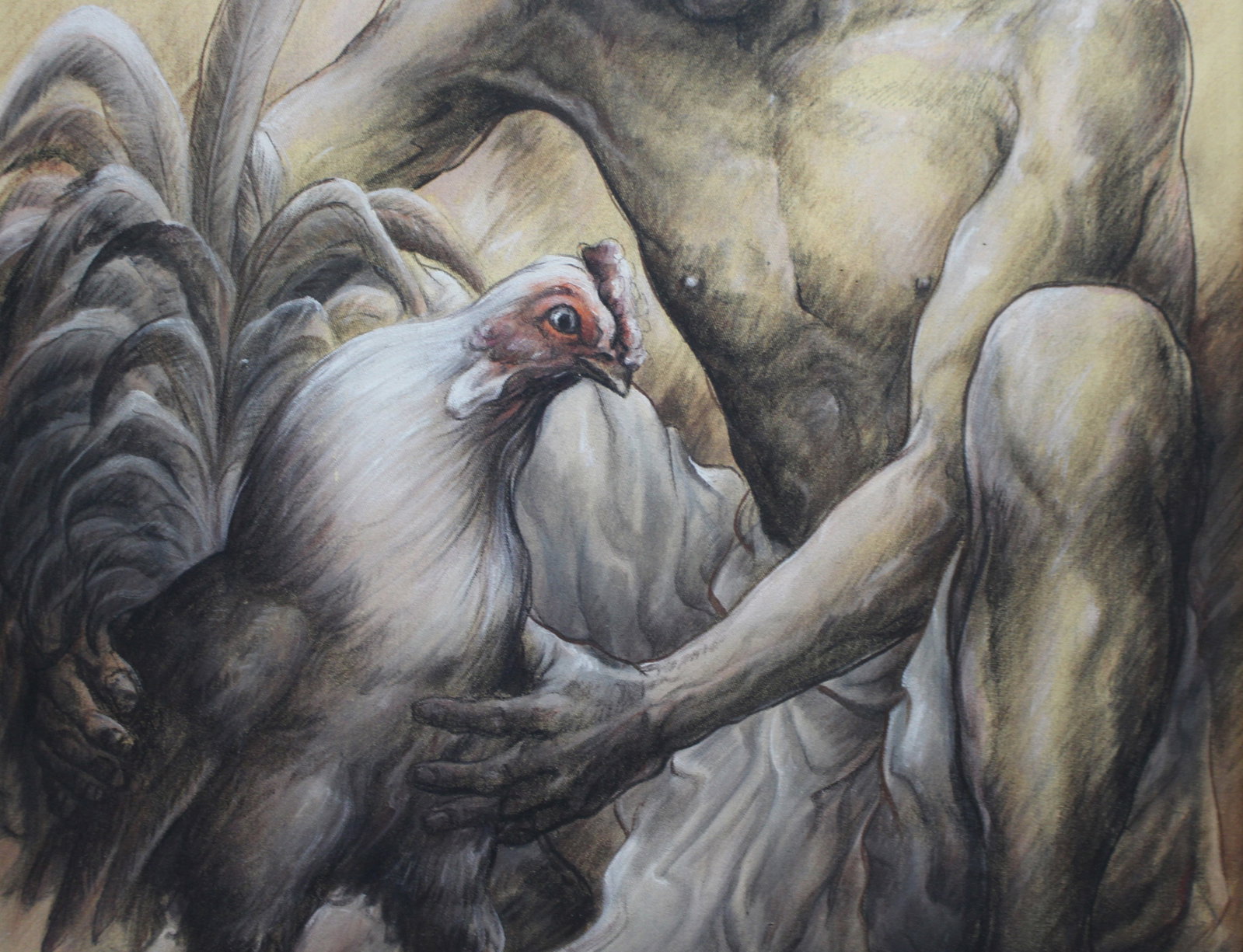 Title: Man & Cockerel by Nyoman Ridi (Indonesian, 1945-) Description: Man & Cockerel by Nyoman - 3
