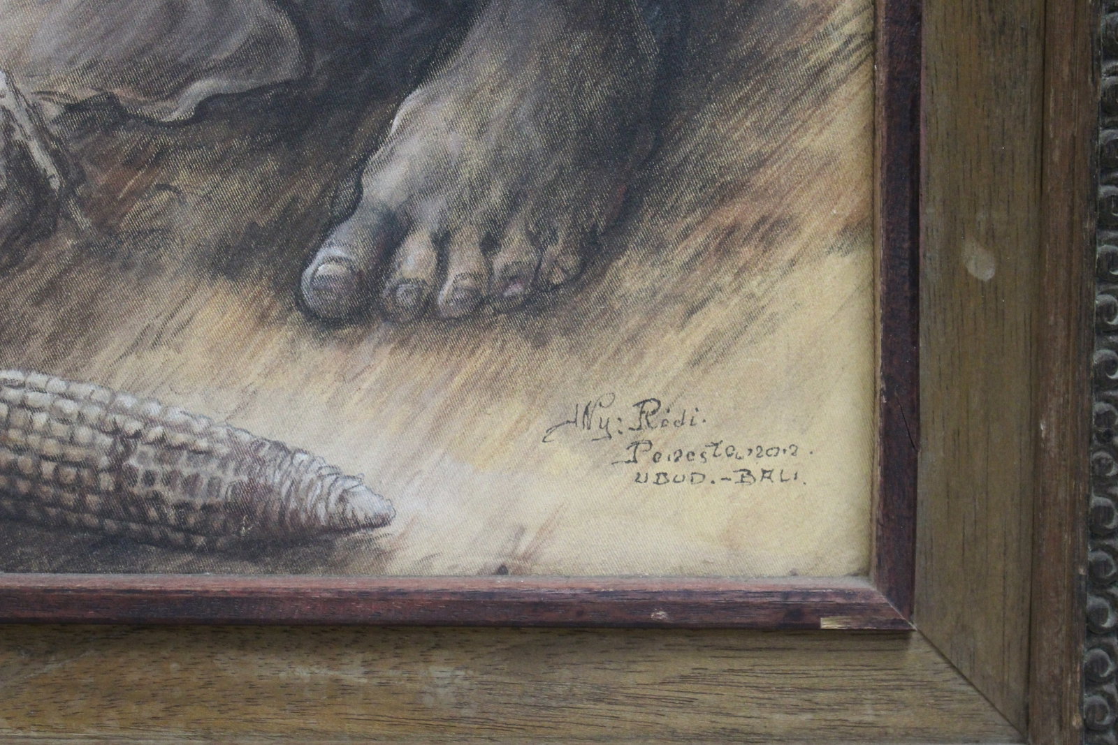 Title: Man & Cockerel by Nyoman Ridi (Indonesian, 1945-) Description: Man & Cockerel by Nyoman - 4