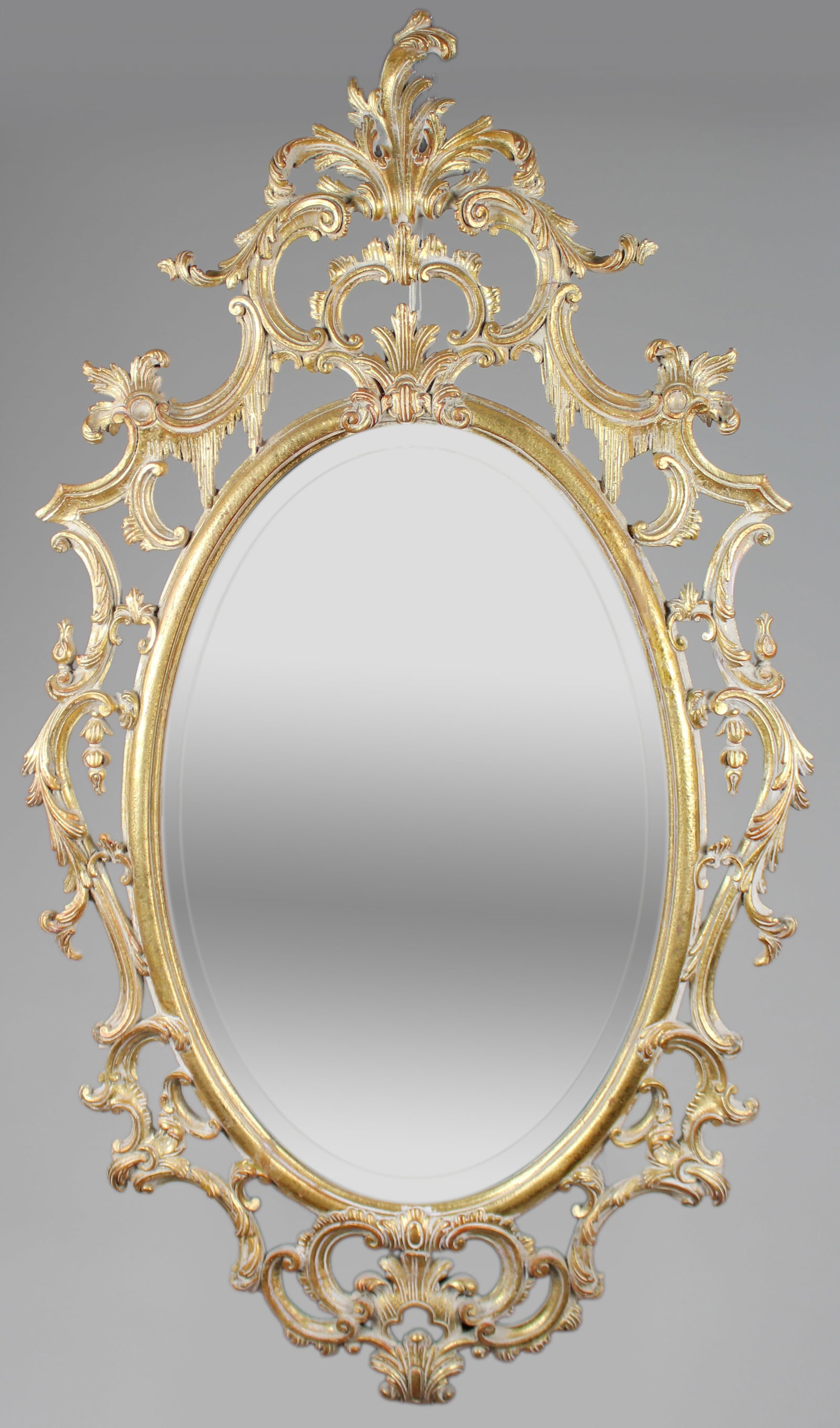Title: Large Italian Rococo-Style Carved Giltwood Oval Wall Mirror, Florentine, 20th Century (1 of 7)