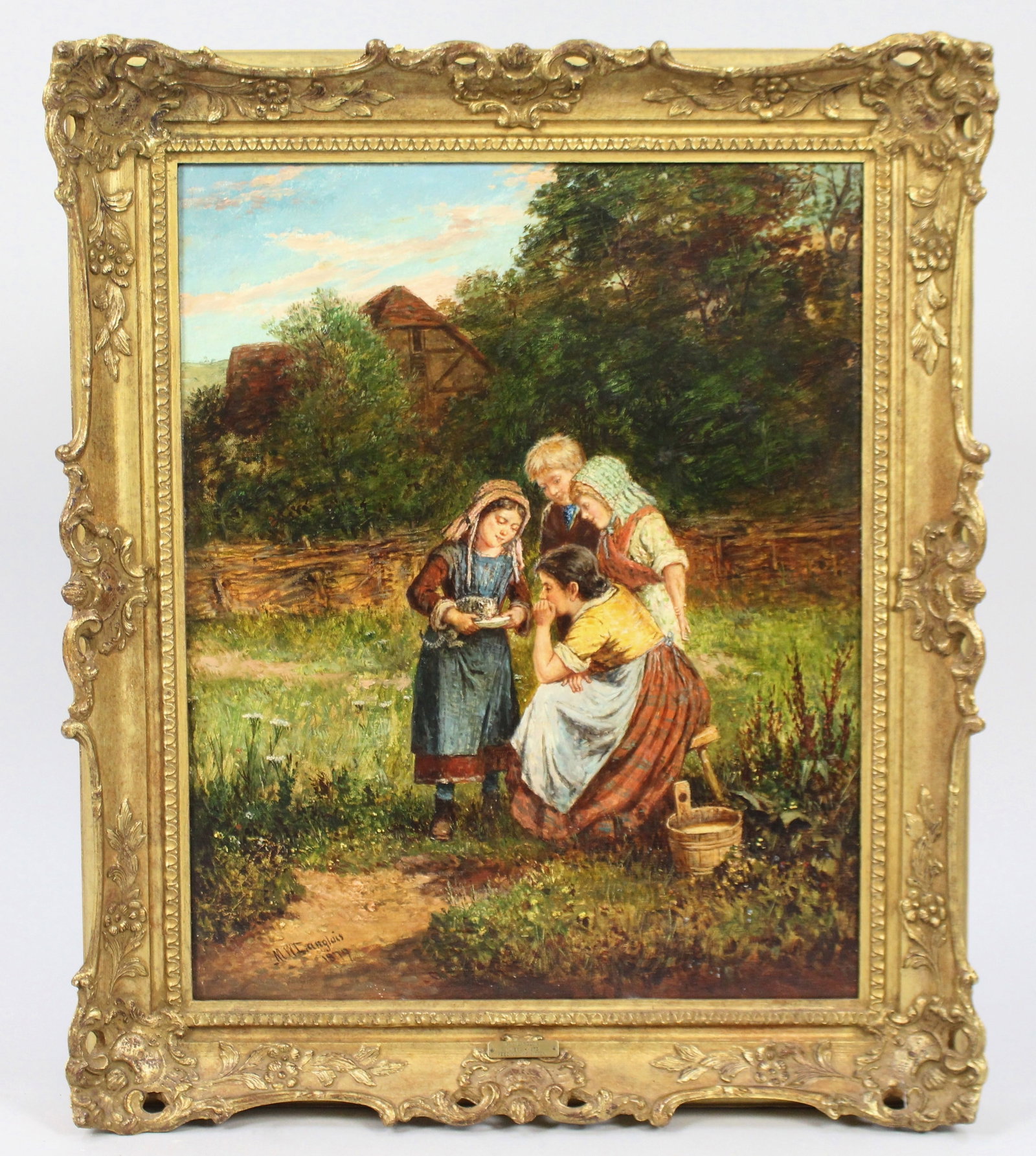 Title: Victorian Oil Painting – "Feeding the Kitten" by Mark William Langlois (British, 1848&#: Title: Victorian Oil Painting – "Feeding the Kitten" by Mark William Langlois (British, 1848–1924) Description: Victorian Oil Painting – "Feeding the Kitten" by Mark William Langlois