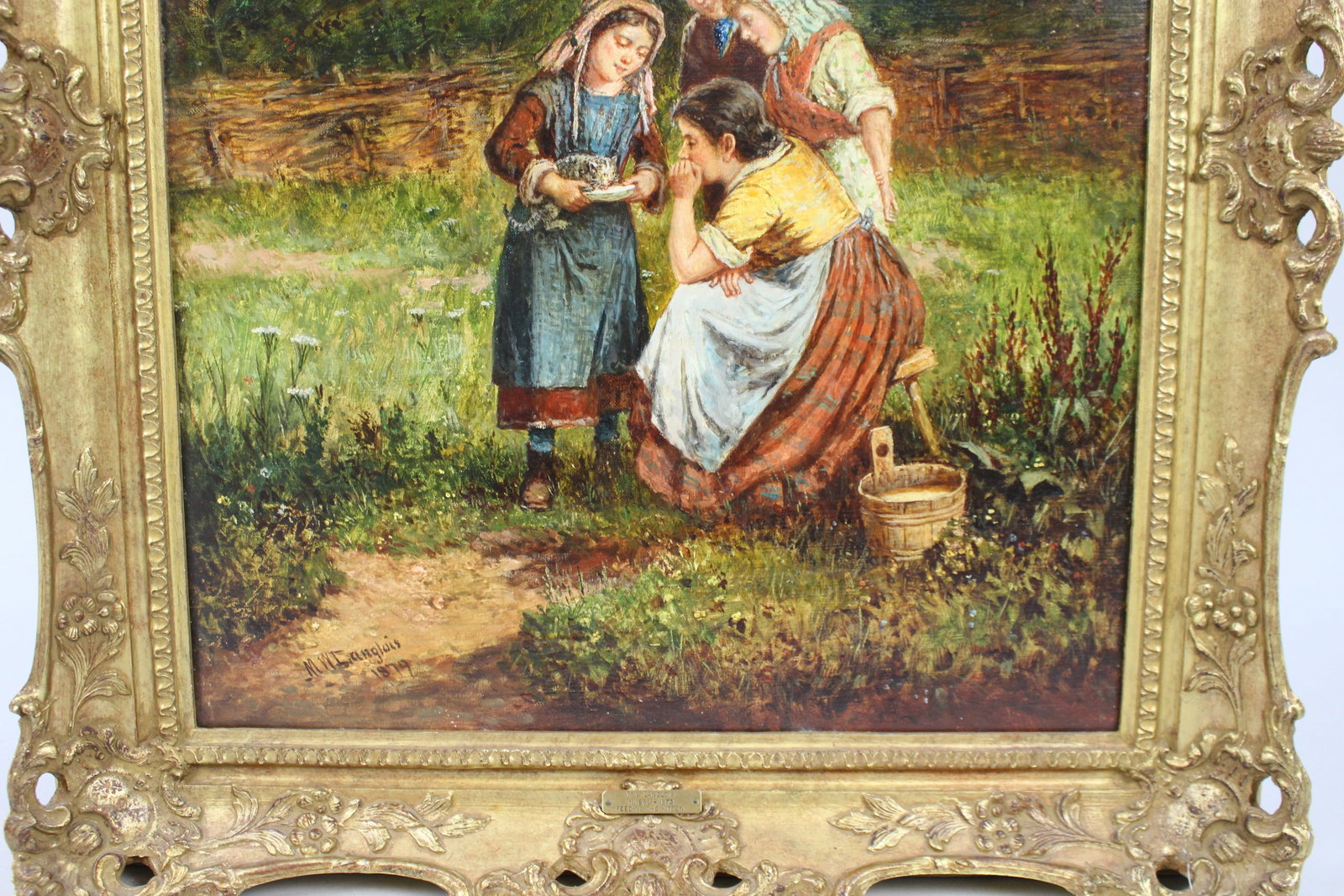 Title: Victorian Oil Painting – "Feeding the Kitten" by Mark William Langlois (British, 1848&# - 4