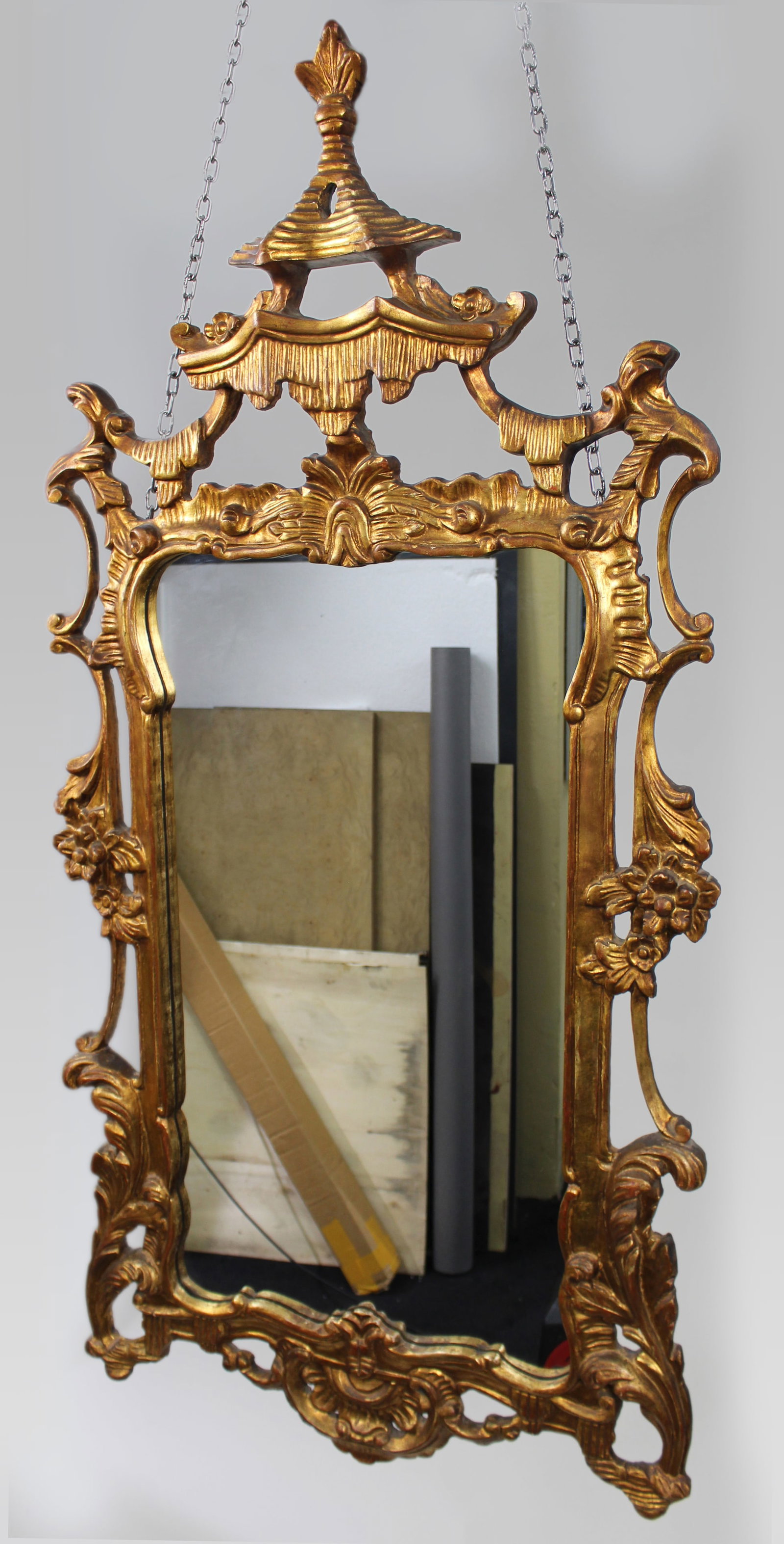 Title: Large Italian Rococo Style Carved Giltwood Wall Mirror Description: Large Italian Rococo - 2