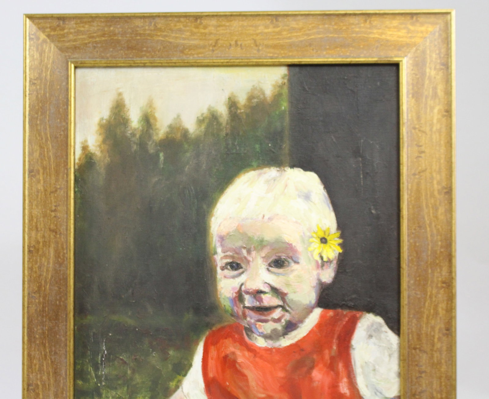 Title: Child Oil on Canvas Set in Gilt Frame Description: Impasto. Oil on canvas. Tear to the - 2