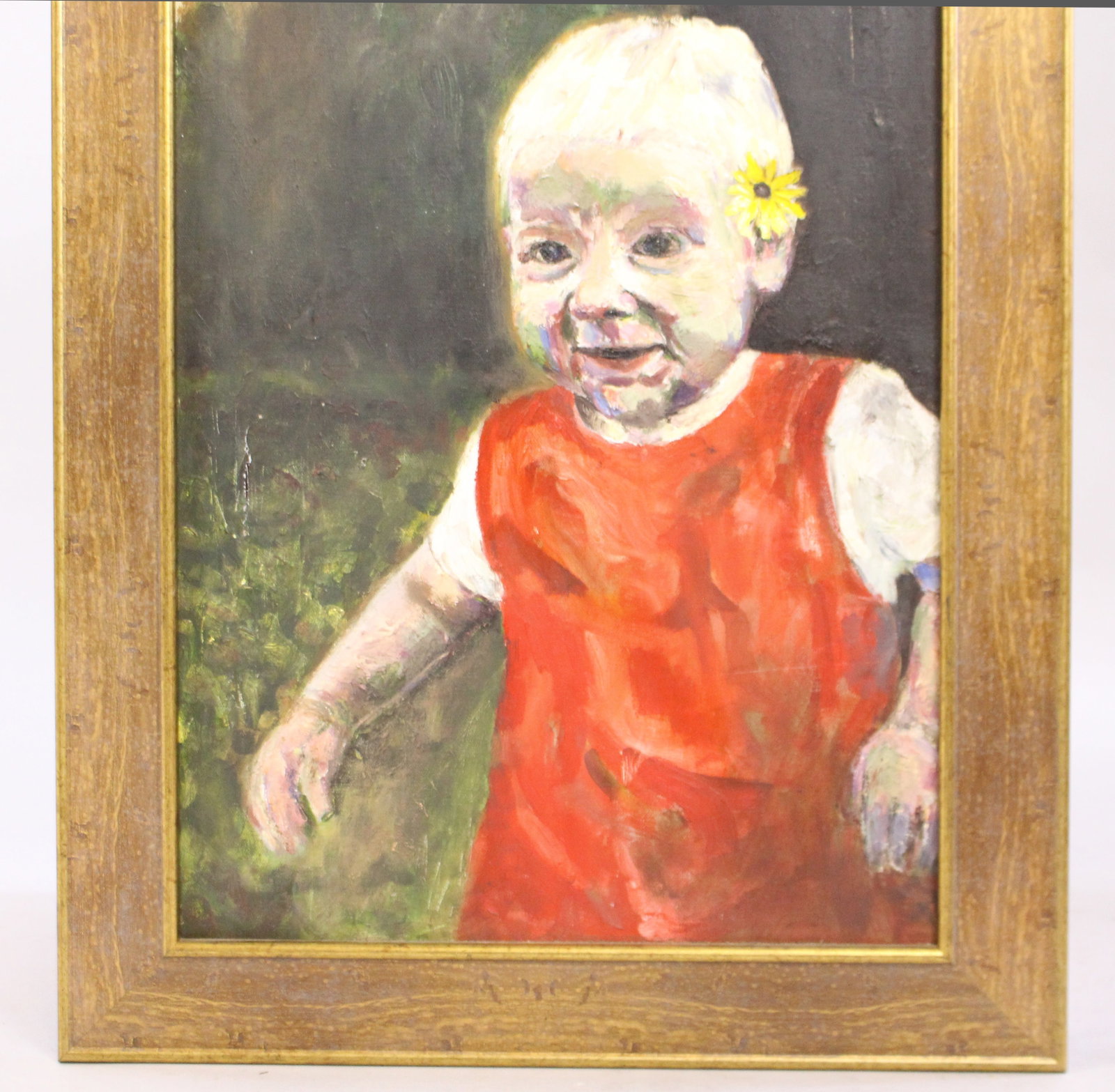 Title: Child Oil on Canvas Set in Gilt Frame Description: Impasto. Oil on canvas. Tear to the - 3