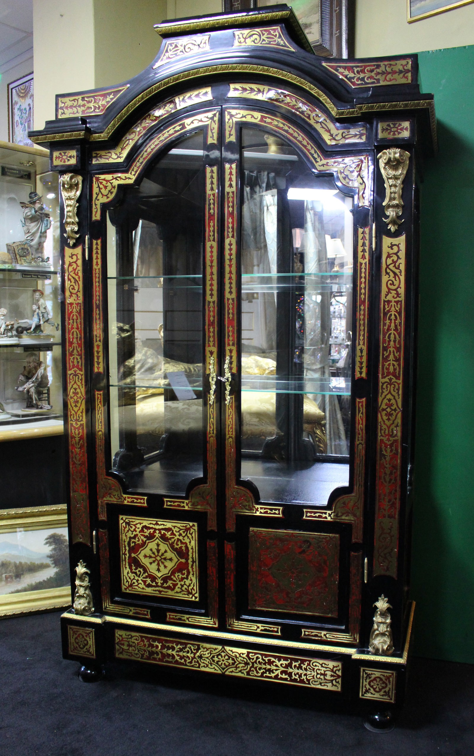 Title: Vintage Napoleon III Style Boulle Display Vitrine Cabinet Description: Vintage Napoleon III - 4
