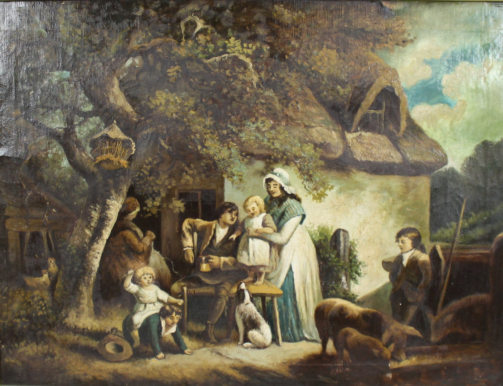 Title: Early 19th c. Country Genre Scene Oil on Canvas Description: Early 19th Century Country Genre - 2