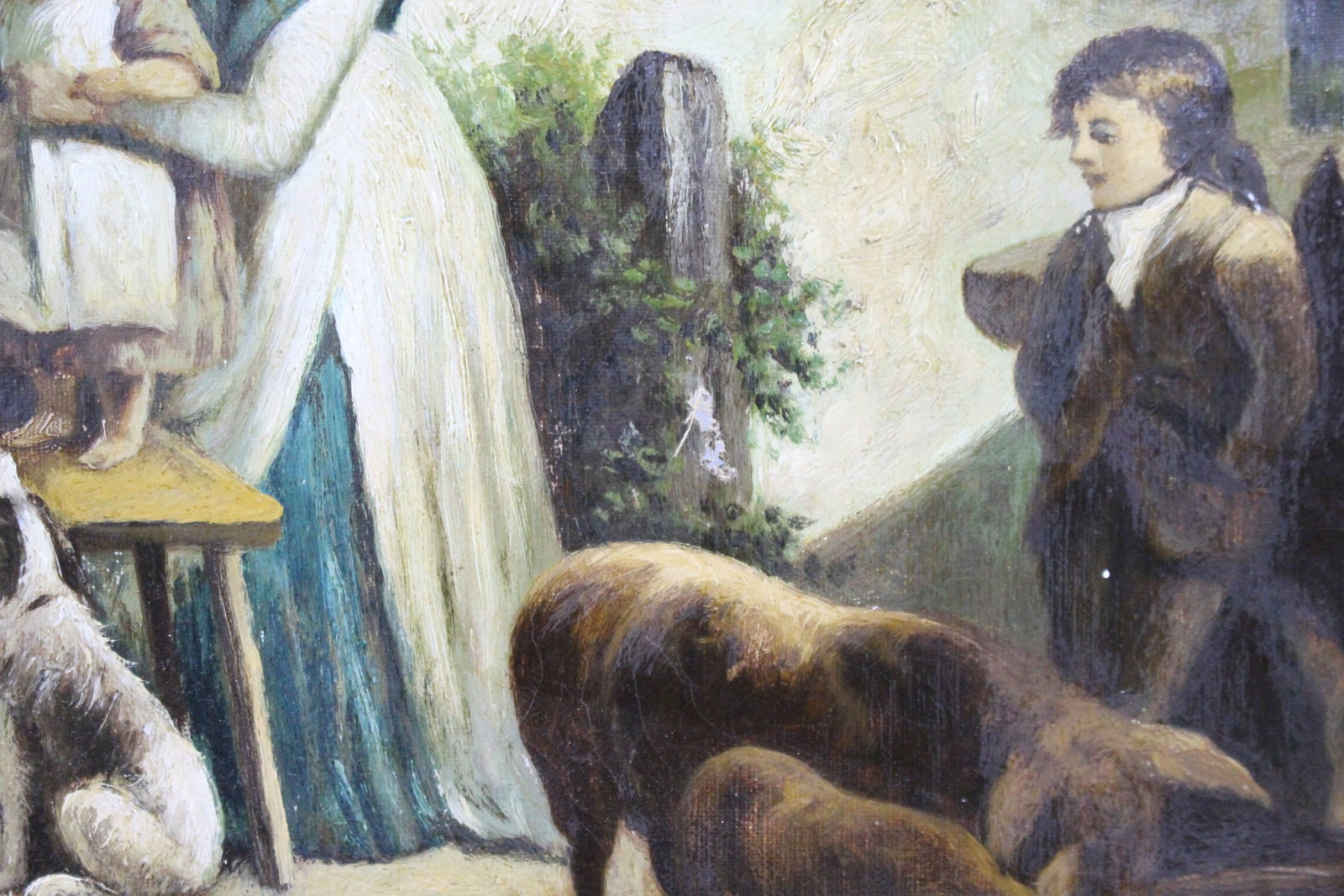 Title: Early 19th c. Country Genre Scene Oil on Canvas Description: Early 19th Century Country Genre - 4