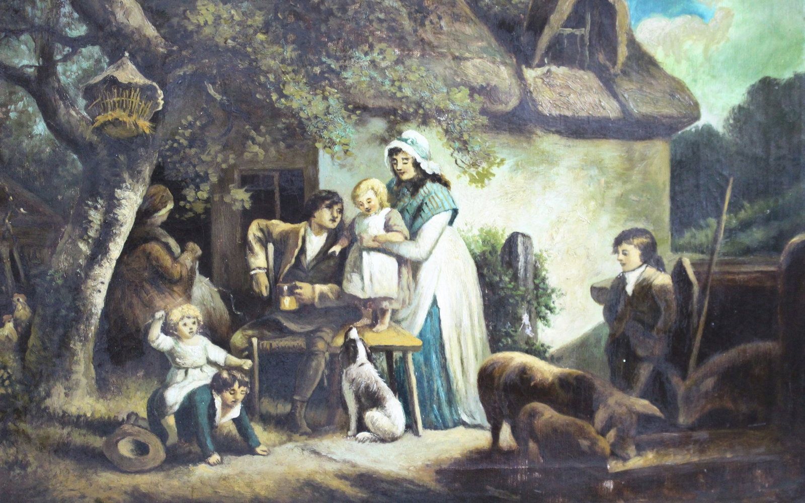 Title: Early 19th c. Country Genre Scene Oil on Canvas Description: Early 19th Century Country Genre - 7