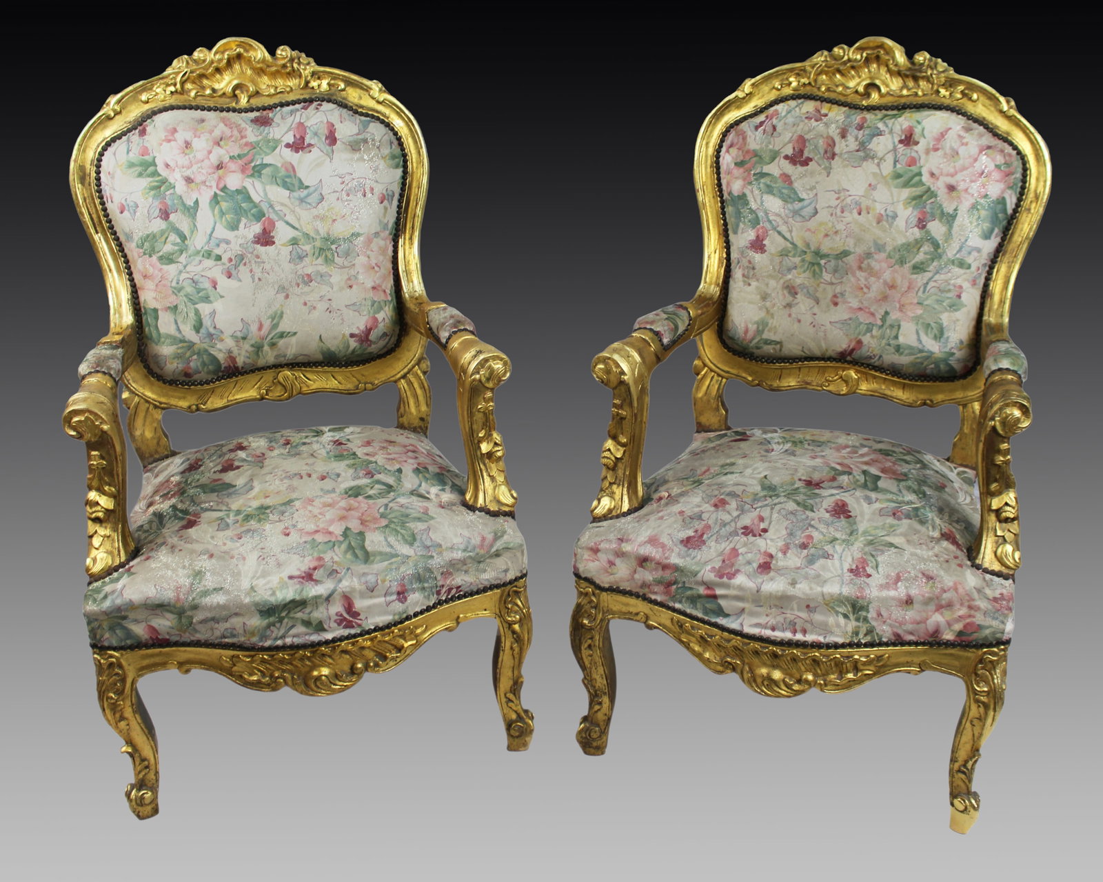 Title: Pair of Louis XV Style Italian Giltwood Fauteuils Description: Pair of Louis XV Style Italian (1 of 10)