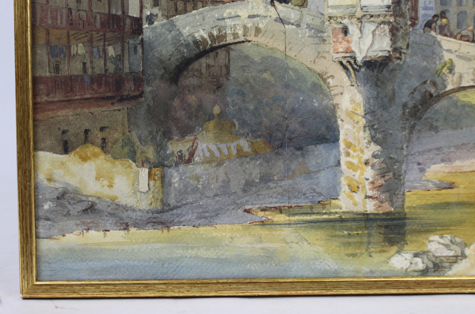 Title: 19th Century Watercolour – Italian Stone Bridge Scene, Signed J.L. 1877 Description: 19 - 3