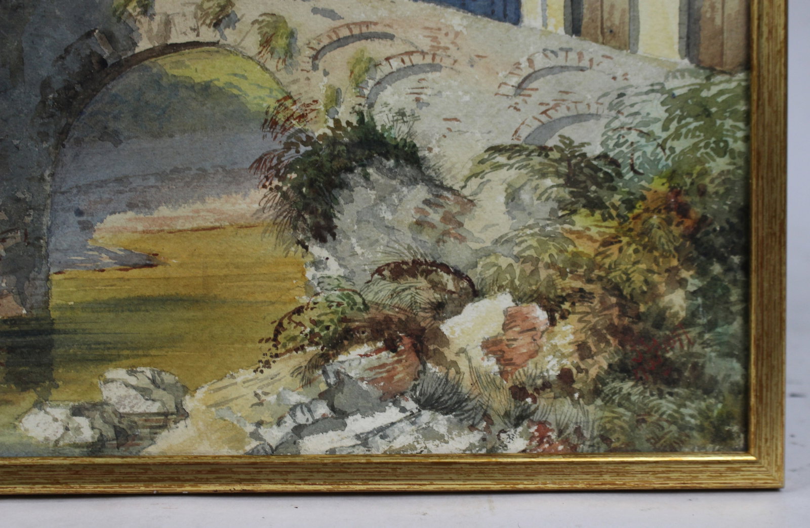 Title: 19th Century Watercolour – Italian Stone Bridge Scene, Signed J.L. 1877 Description: 19 - 4