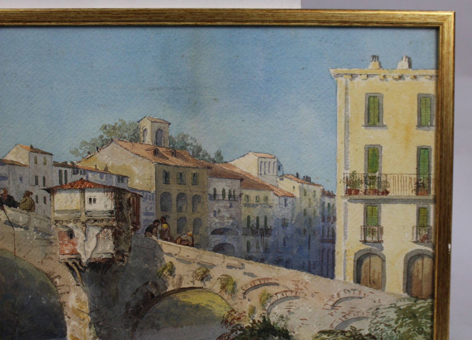 Title: 19th Century Watercolour – Italian Stone Bridge Scene, Signed J.L. 1877 Description: 19 - 5