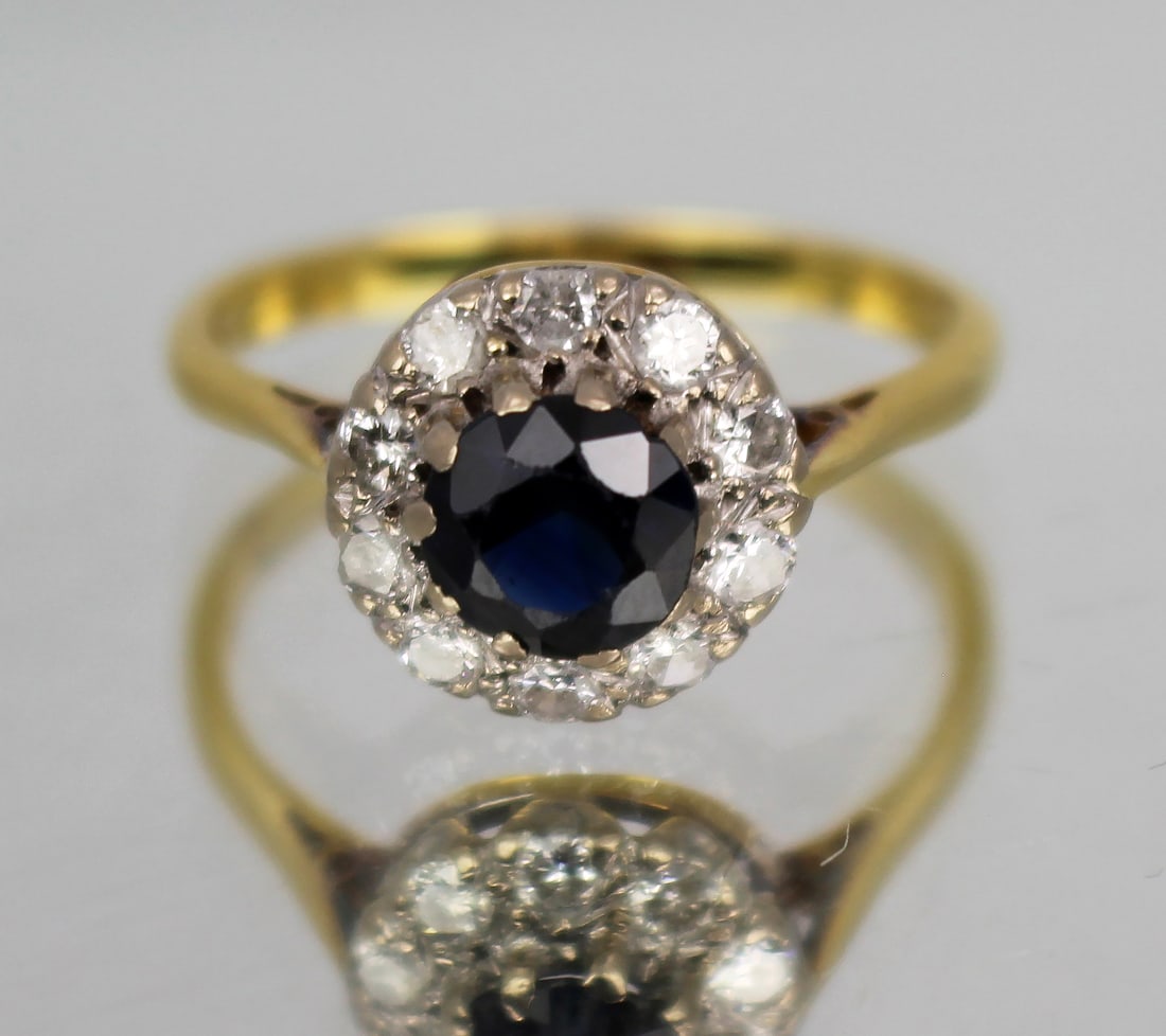 Title: Sapphire & Diamond Cluster Ring 18ct Description: Vintage Sapphire & Diamond Cluster Ring - 2