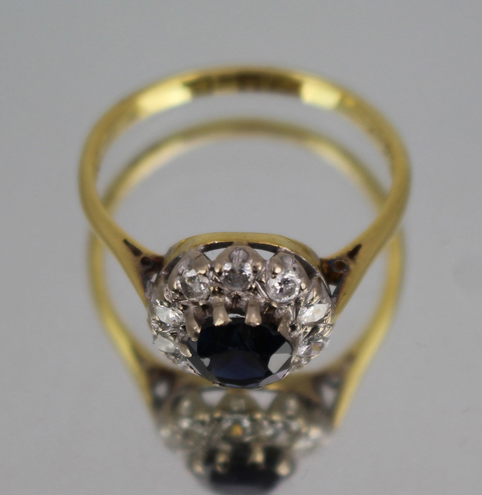 Title: Sapphire & Diamond Cluster Ring 18ct Description: Vintage Sapphire & Diamond Cluster Ring - 3