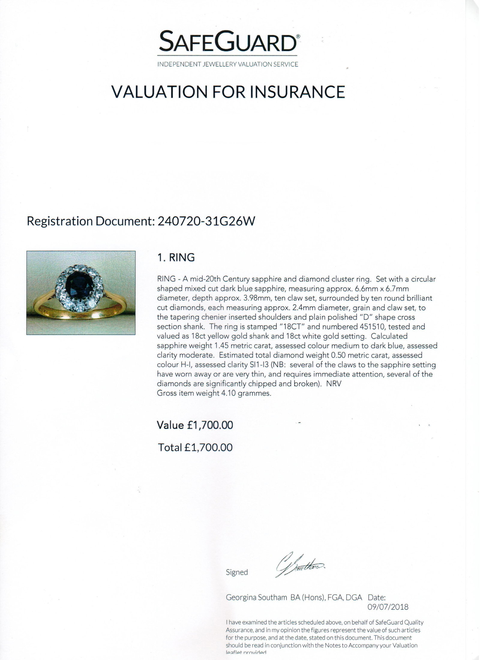 Title: Sapphire & Diamond Cluster Ring 18ct Description: Vintage Sapphire & Diamond Cluster Ring - 9