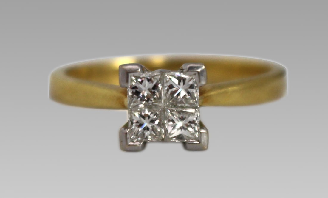 Title: Vintage 0.50 Carat Diamond Cluster Ring 18ct Gold Description: 0.50 Carat Diamond Cluster: Title: Vintage 0.50 Carat Diamond Cluster Ring 18ct Gold Description: 0.50 Carat Diamond Cluster Ring 18ct Gold Late 20th century, English. Birmingham, sponsor DW Comprising of four square brilliant