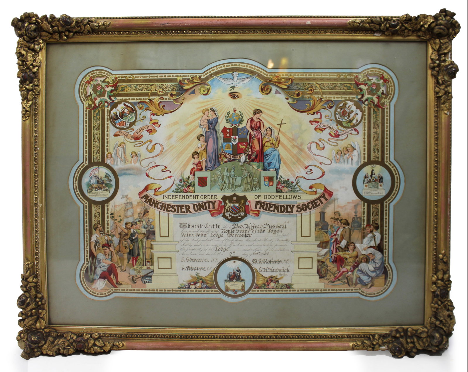 Title: Edwardian Oddfellows Manchester Unity Friendly Society Certificate – Worcester –  (1 of 7)
