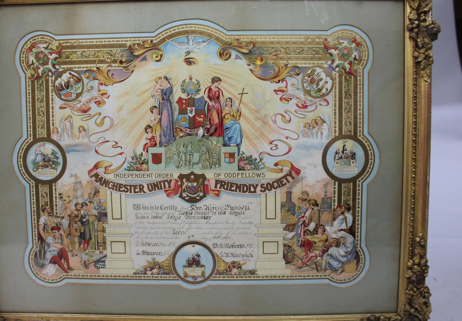 Title: Edwardian Oddfellows Manchester Unity Friendly Society Certificate – Worcester –  - 2