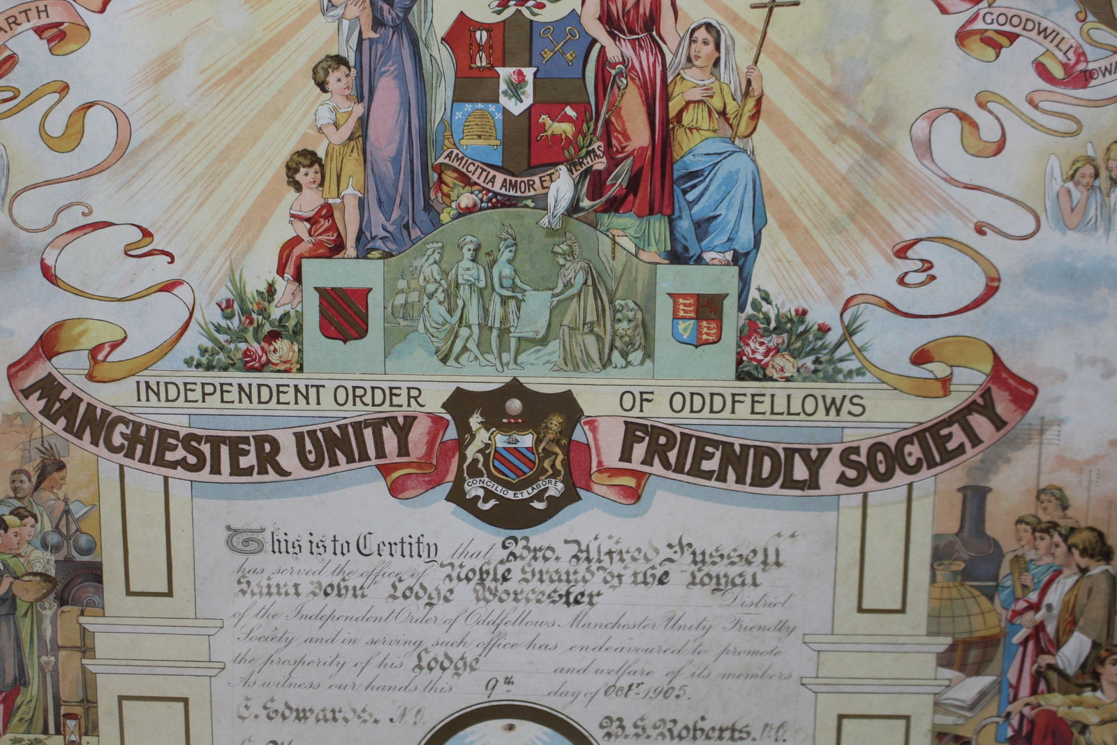 Title: Edwardian Oddfellows Manchester Unity Friendly Society Certificate – Worcester –  - 6