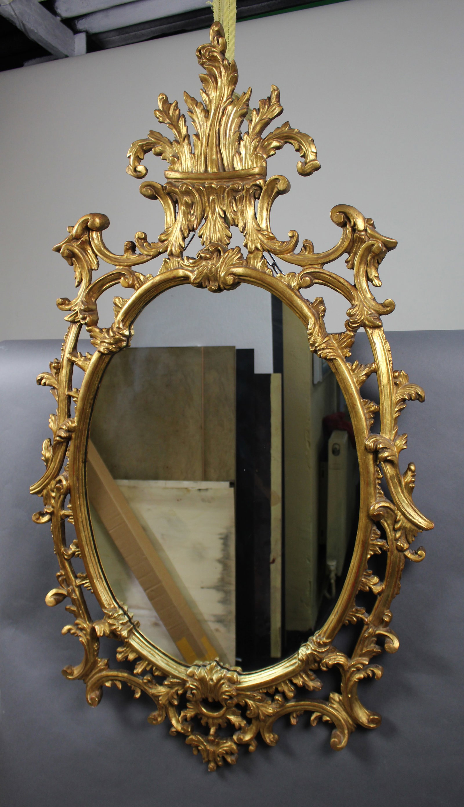 Title: Florentine Giltwood Rococo Revival Wall Mirror, Italy, Mid-20th Century Description: - 2