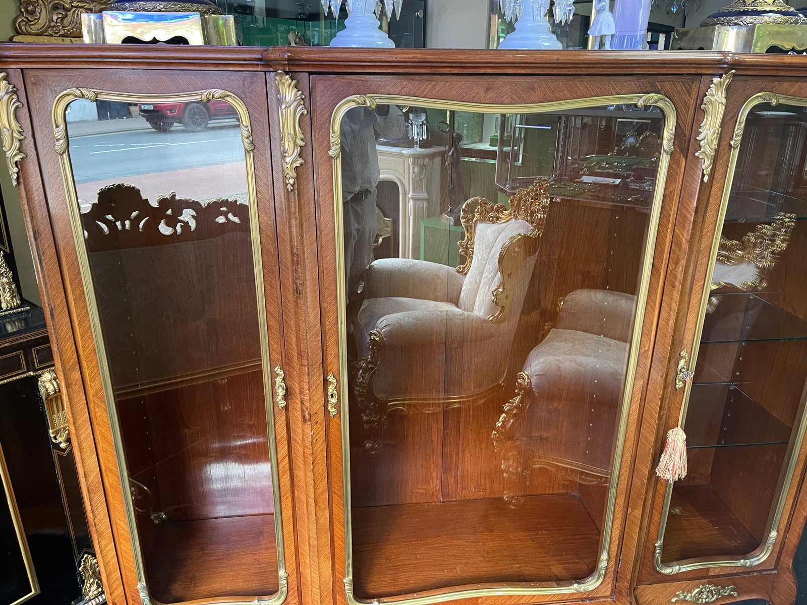 Title: Fine Large Antique French Kingwood & Ormolu Mounted Vitrine Display Cabinet Description: Fine - 12