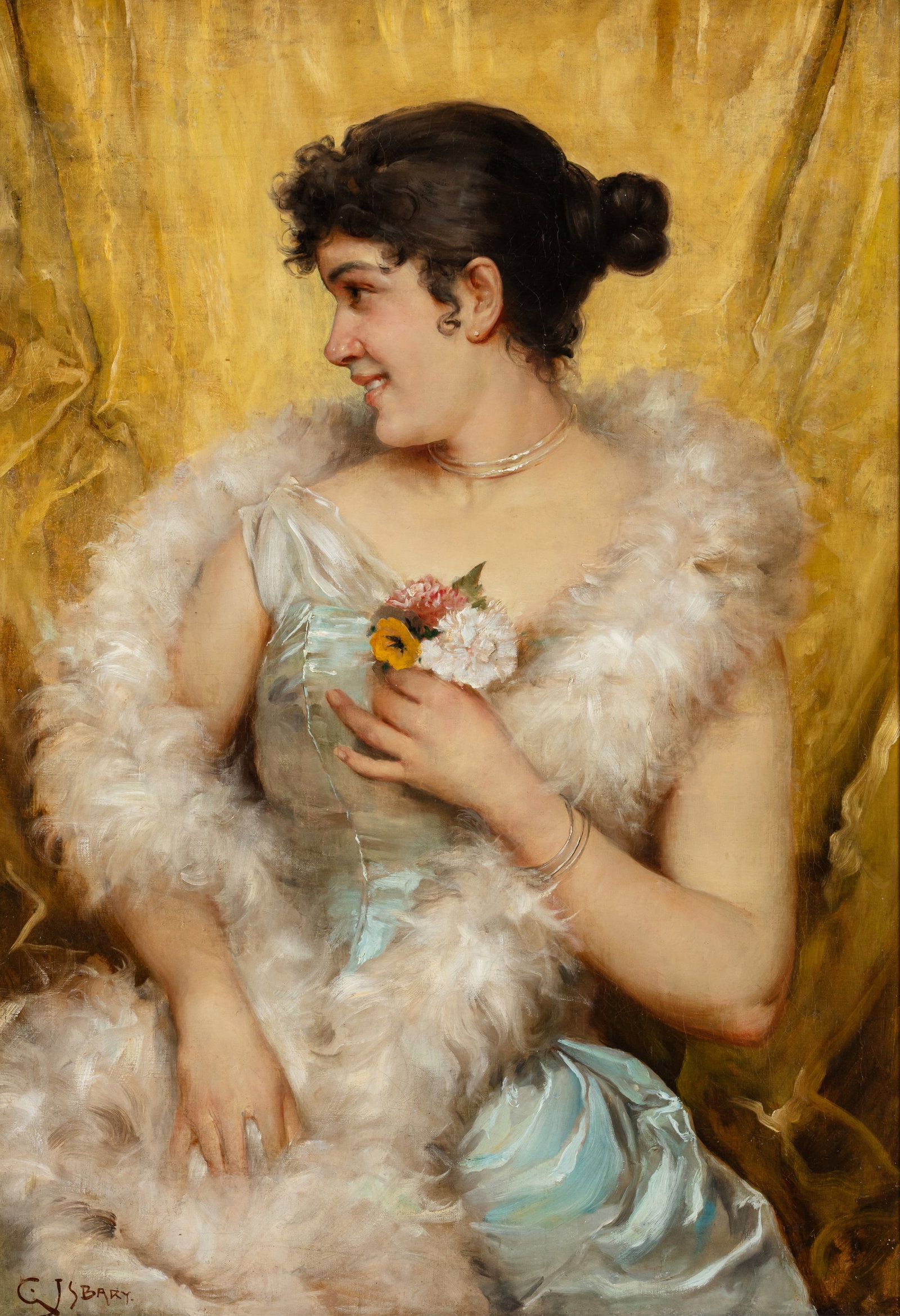 Title: Portrait Painting of a Young Beauty Oil on Canvas by G. J. S. Bary c.1900 Description: - 2