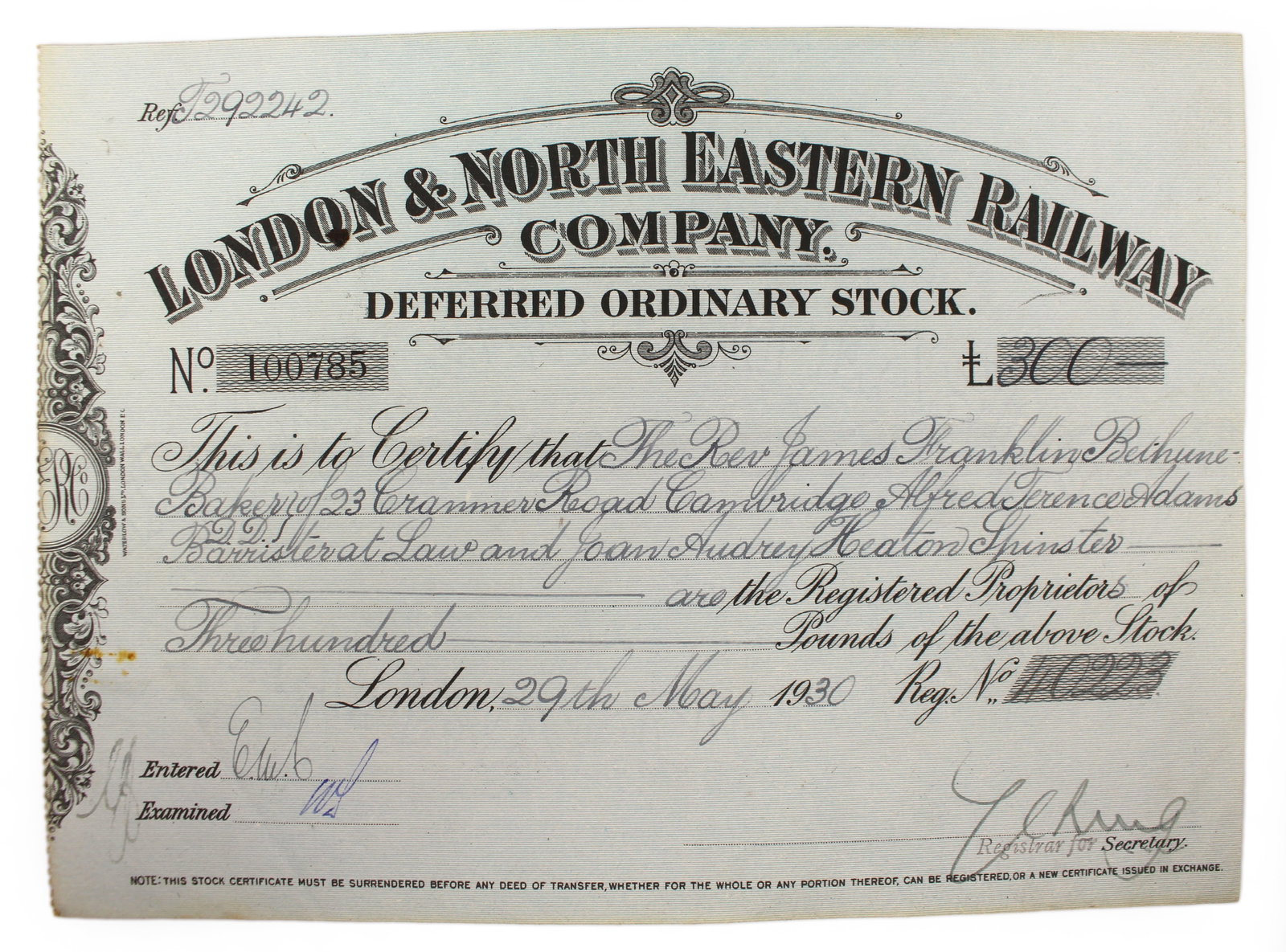 Title: Vintage Railway Stock Certificates (4 Pieces) – (1930) Description: Vintage Railway Sto - 11