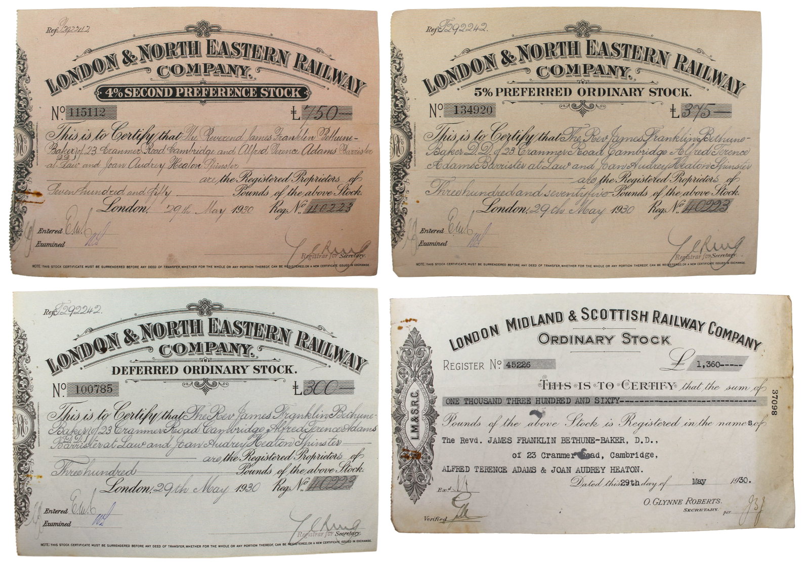 Title: Vintage Railway Stock Certificates (4 Pieces) – (1930) Description: Vintage Railway Sto - 2