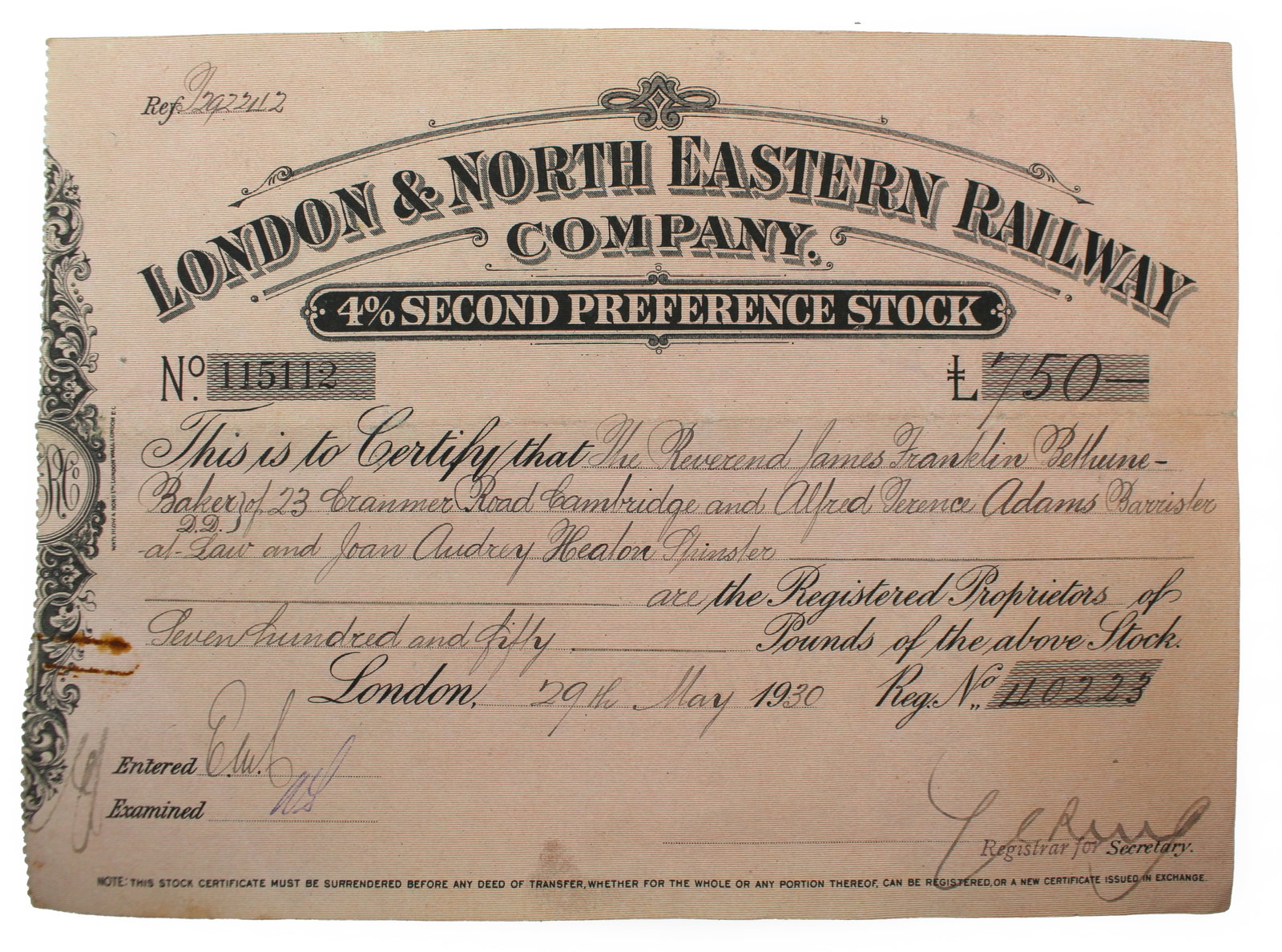 Title: Vintage Railway Stock Certificates (4 Pieces) – (1930) Description: Vintage Railway Sto - 3