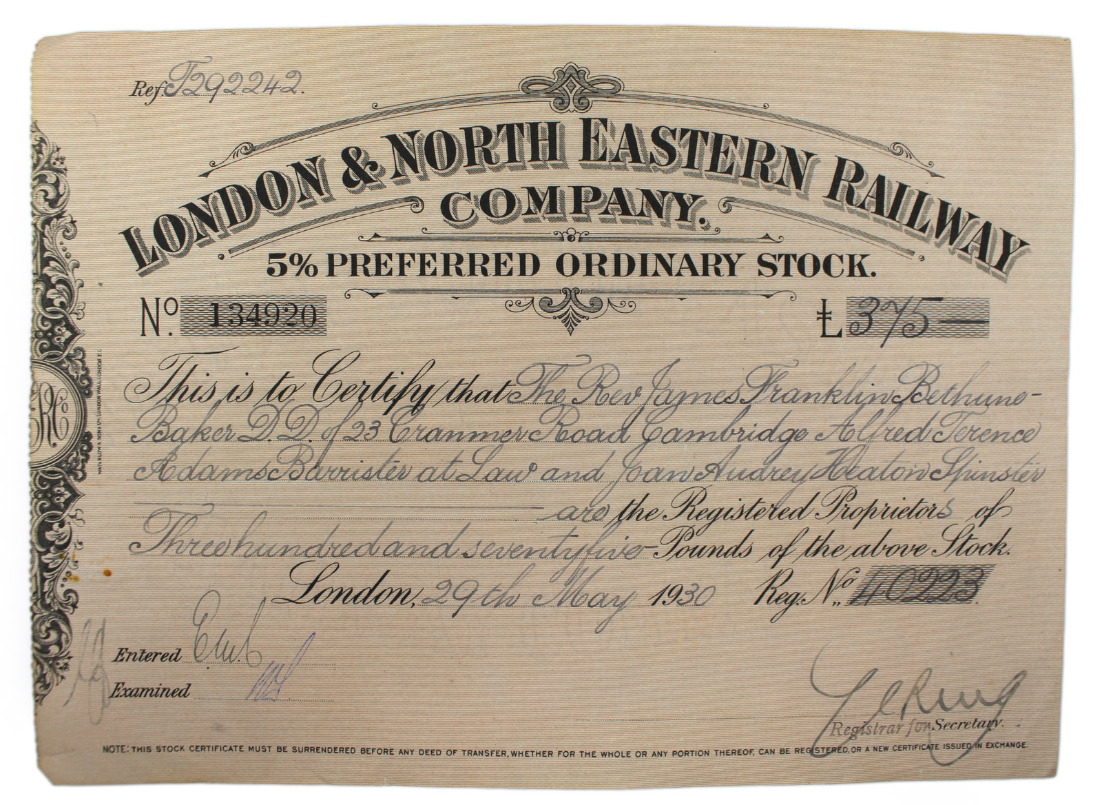 Title: Vintage Railway Stock Certificates (4 Pieces) – (1930) Description: Vintage Railway Sto - 7