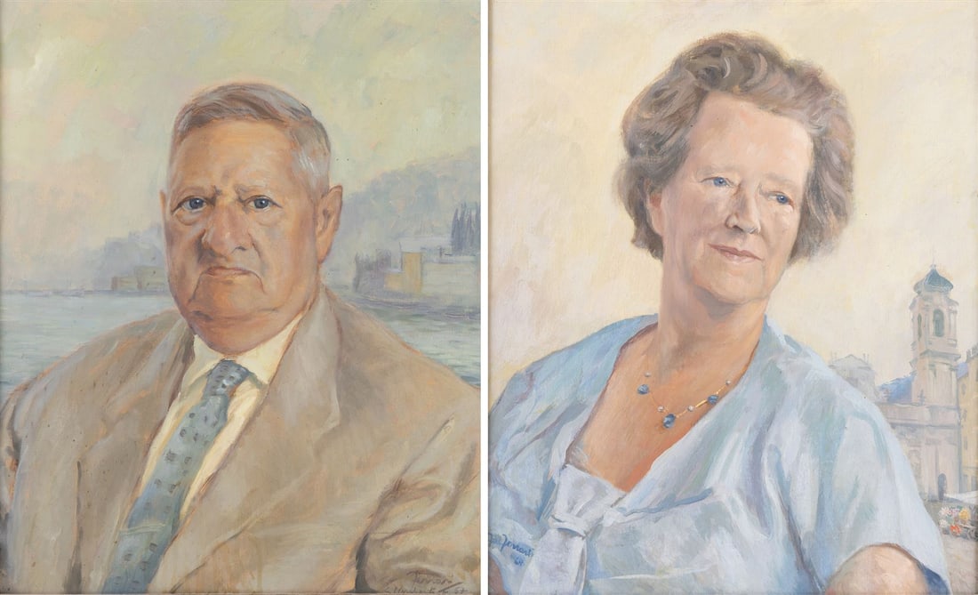 Title: Pair of Mid 20th c. Italian Portraits in Swept Gilt Frames Description: Pair of Mid 20th c. - 2