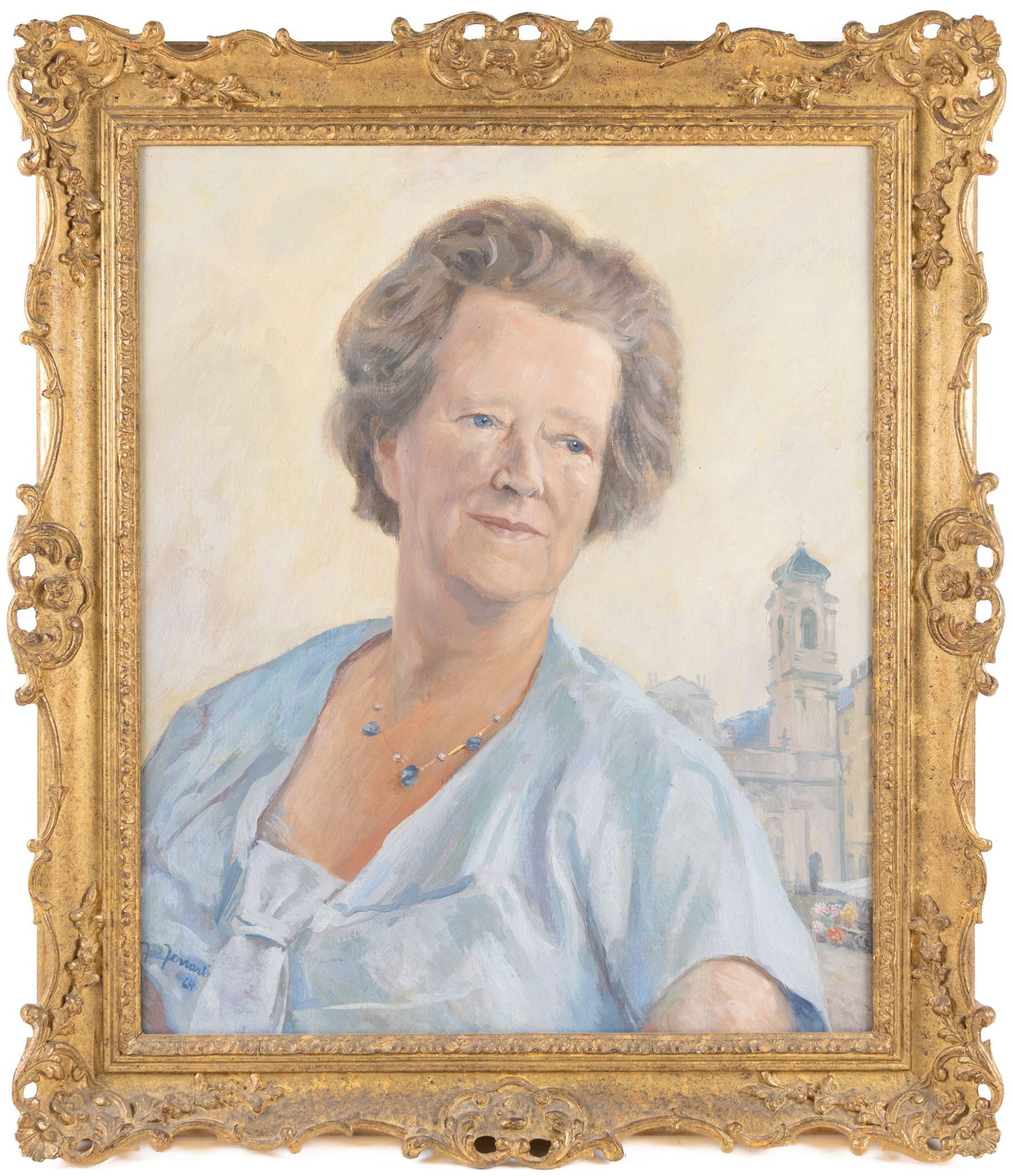 Title: Pair of Mid 20th c. Italian Portraits in Swept Gilt Frames Description: Pair of Mid 20th c. - 7