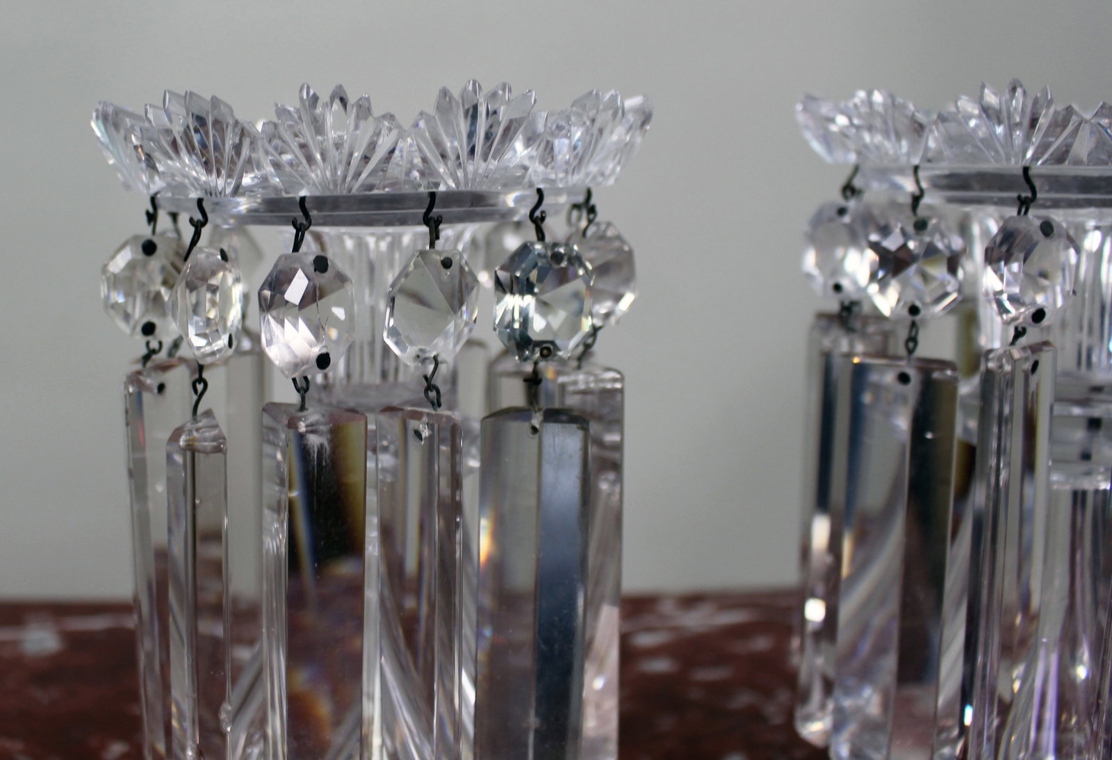 Title: Fine Pair of Antique Cut Crystal Lustre Vases with Prism Drops Description: Fine Pair of - 5