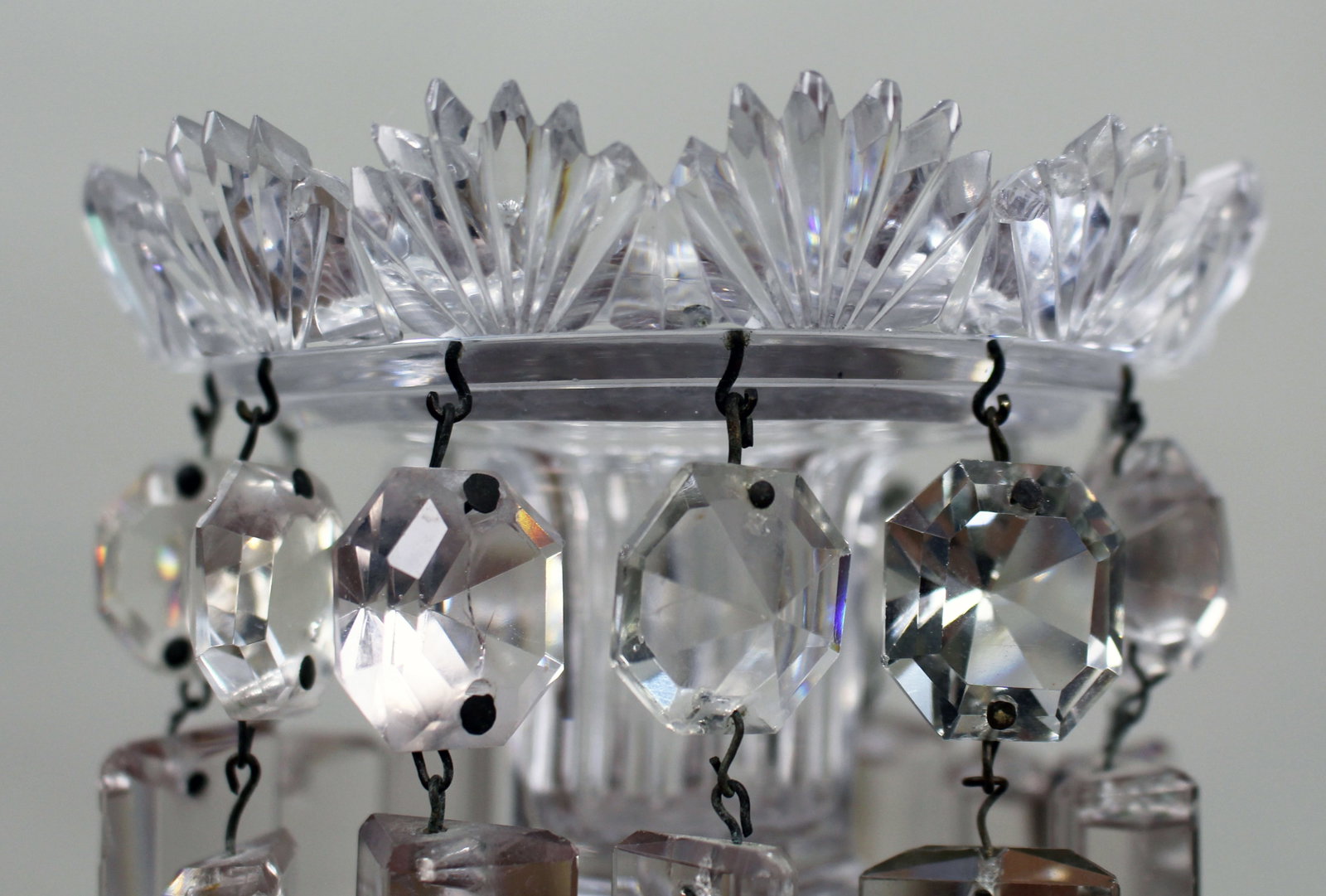 Title: Fine Pair of Antique Cut Crystal Lustre Vases with Prism Drops Description: Fine Pair of - 6